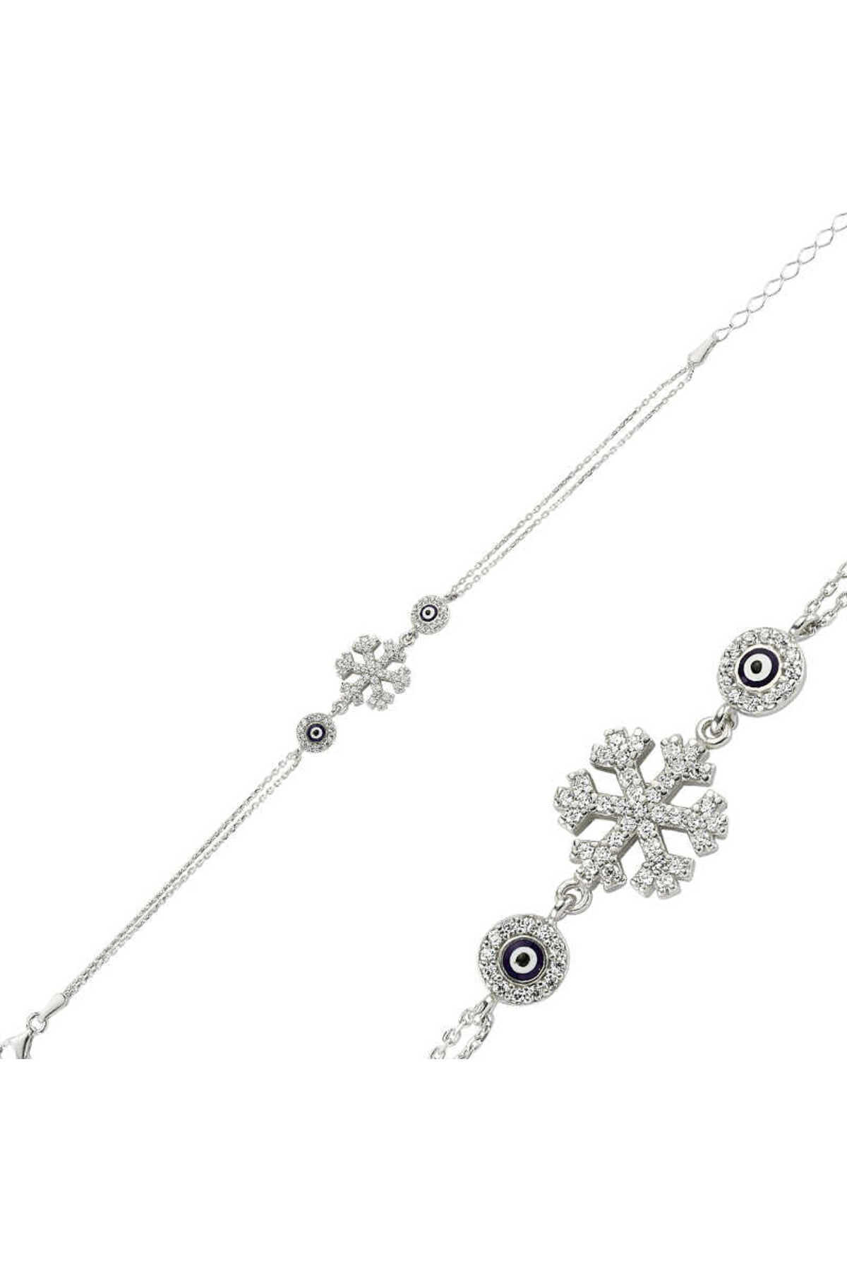 DENİSAM 925 Ayar Gümüş Nazarlı Kar Tanesi Bileklik