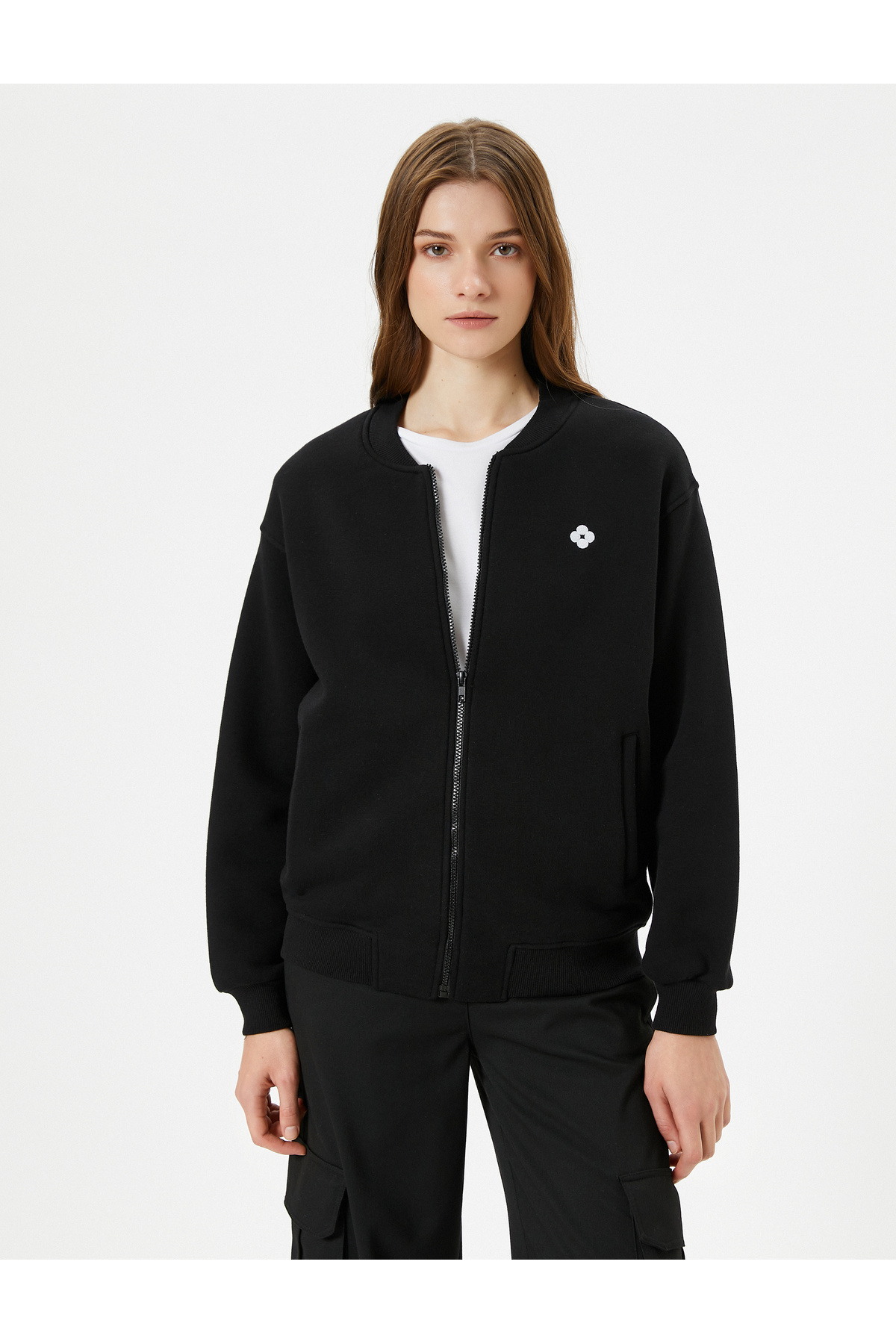 Koton Bomber Jacket with Zipper and Logo Pocket Detail