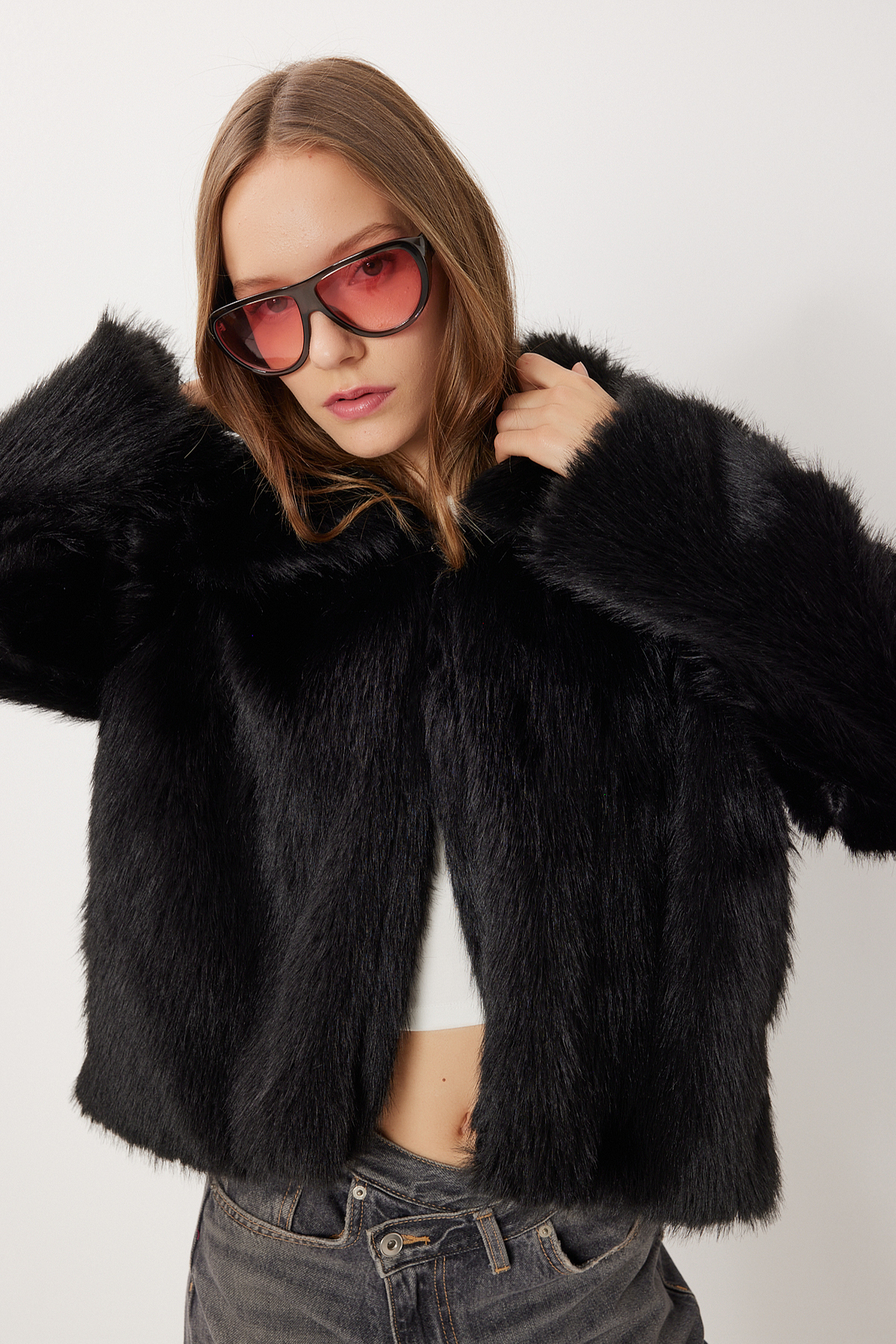 Lovelyİstanbul  Kısa Suni Kürk Kaban LXA0002 SİYAH - Görsel 2