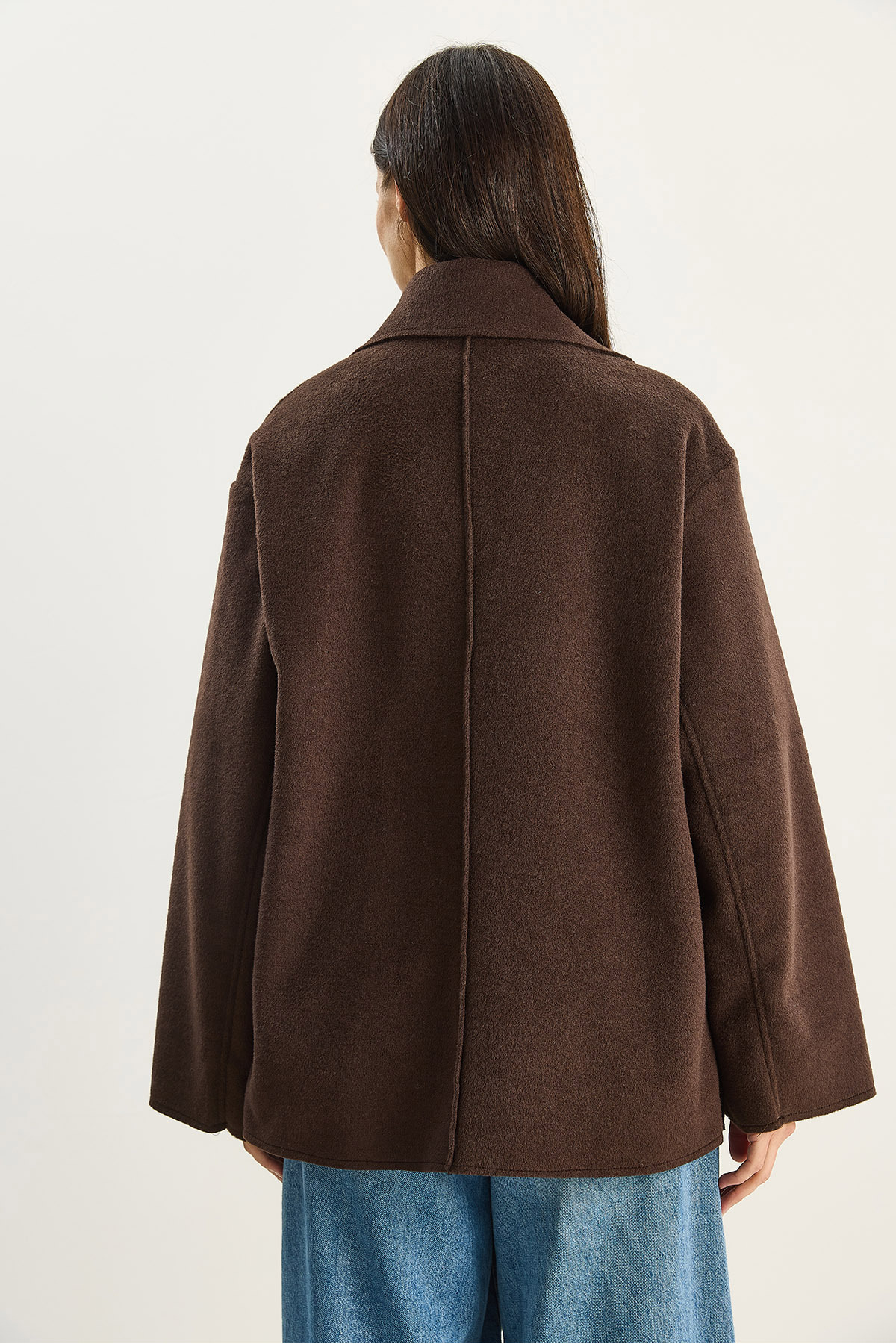 Bianco Lucci  Kadın Geniş Yaka Cep Detaylı Oversize Kaşe Kaban 38183 60283785 - Görsel 6