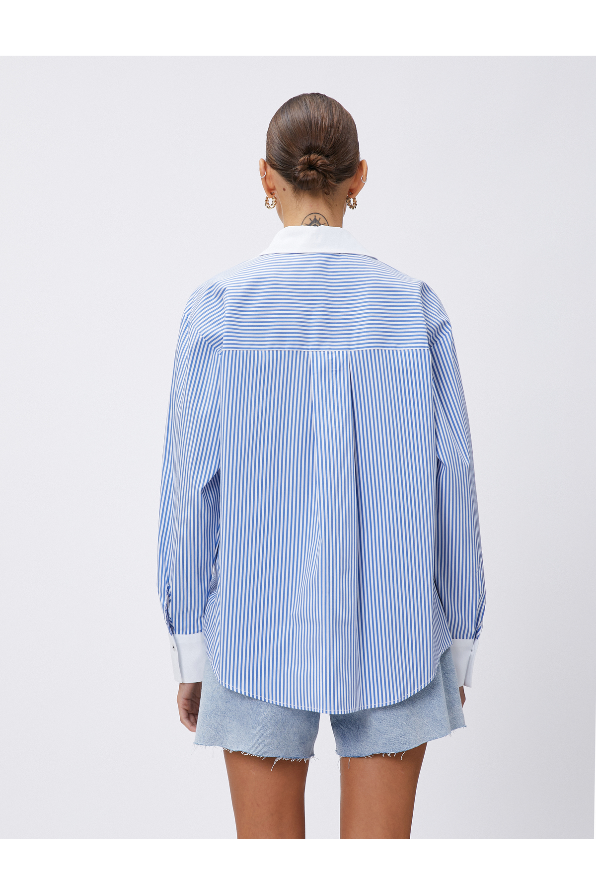 Koton  Kadın Mavi Çizgili Gömlek - Görsel 4