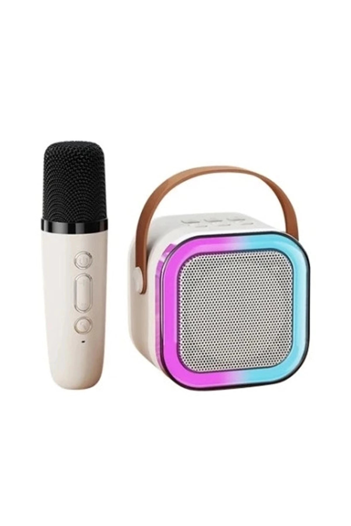 ENSAR GİYİM Karaoke Kablosuz Hoparlör Mikrofonlu Rgb Işıklı Bluetooth Speaker Tf Kart/usb Beyaz