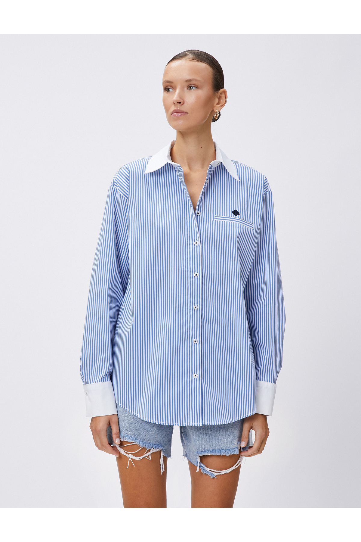 Koton  Kadın Mavi Çizgili Gömlek - Görsel 3