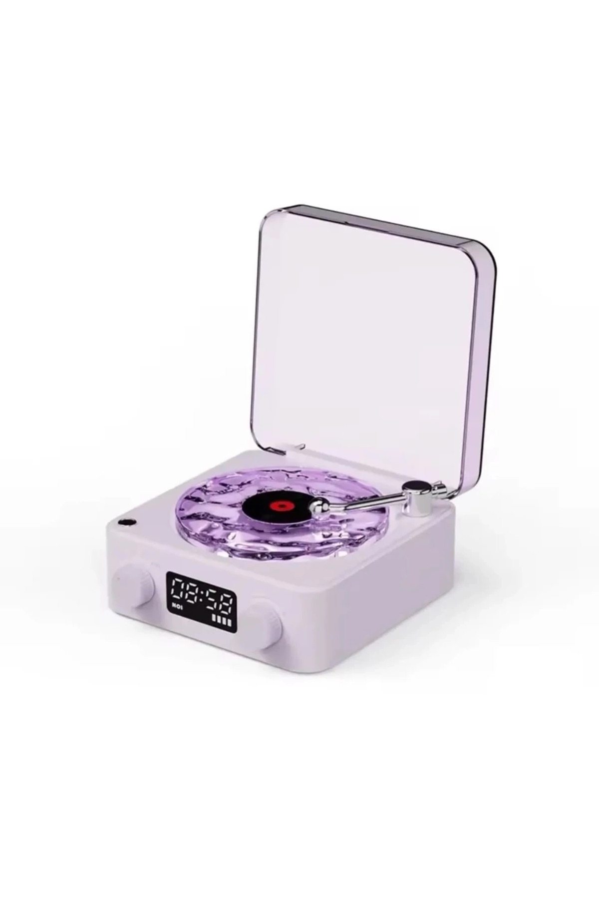 ENSAR GİYİM Waves Nostalji Plak Görünümlü Bluetooth Hoparlör 3d Ses Dalgası Retro Müzik Plak Mor