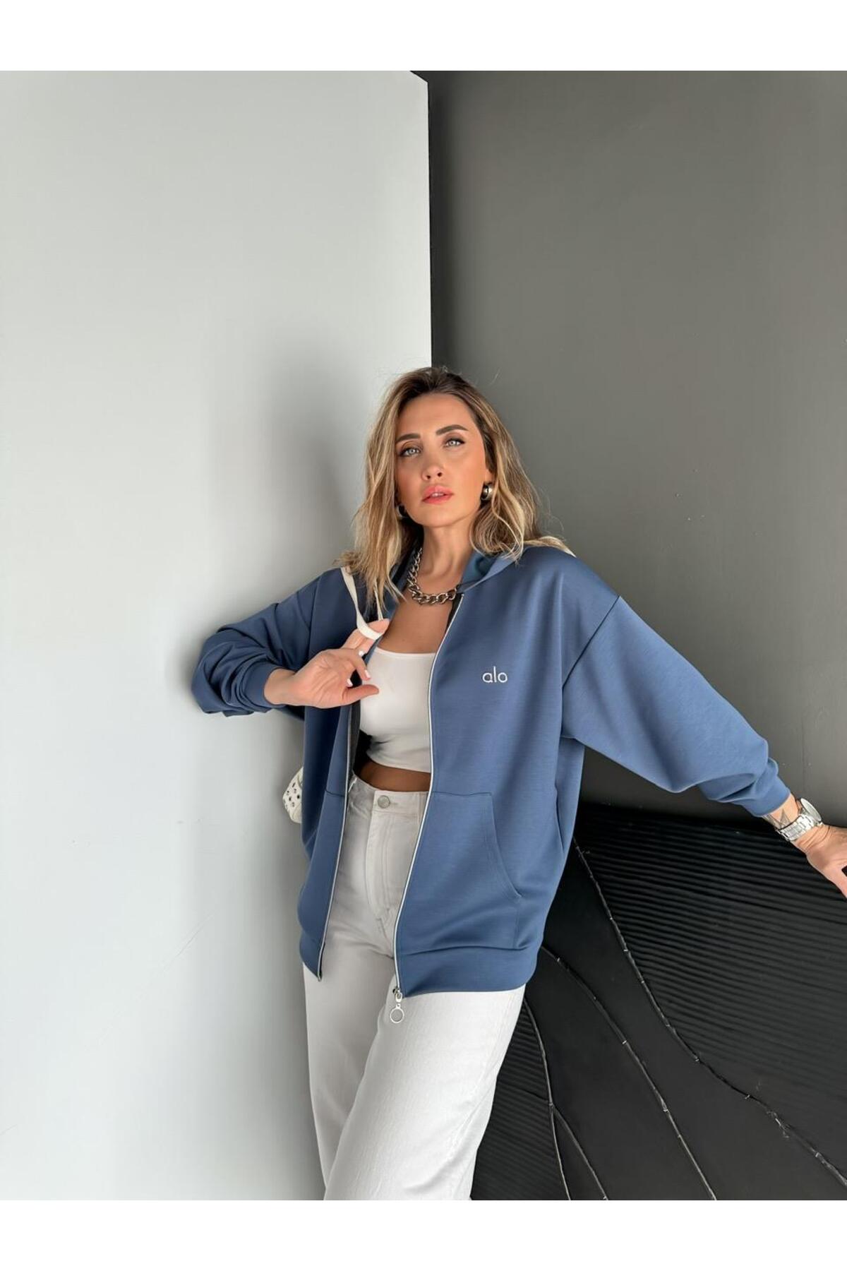 Zerrincan Giyim Mavi Fermuarlı Kapşonlu Alo Sweatshirt - Fiyatı