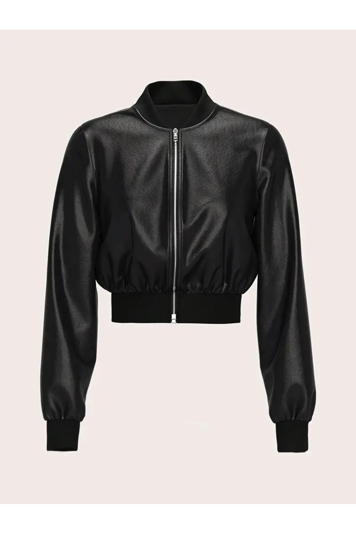 piel island  Dar Kesim Kısa Bomber Deri Ceket - Görsel 5