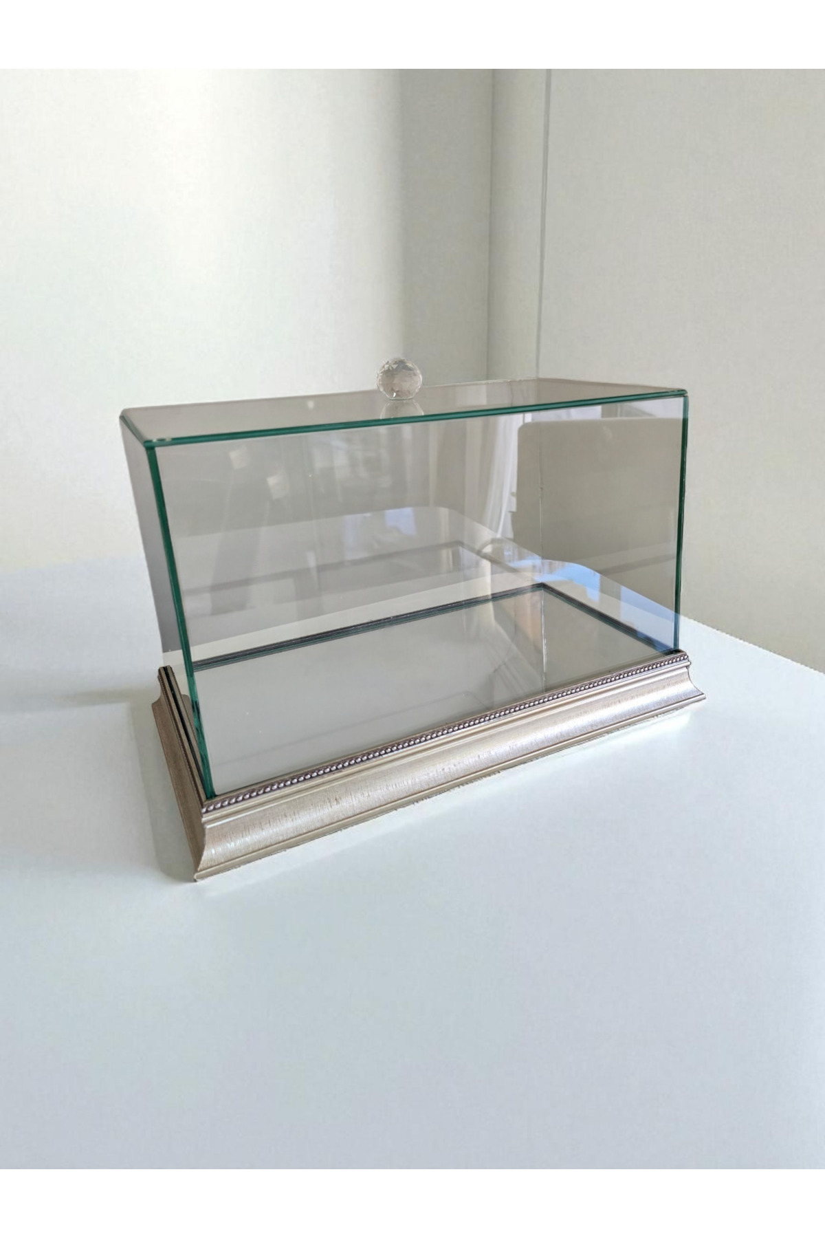 35x20x20 cm Cam Söz Nişan Ürün Sergileme Bohça Çeyiz Kutusu - Ahşap Taban Aynalı Zemin
