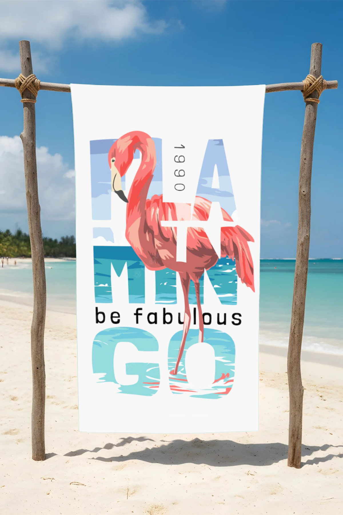 BETHA FİLAMİNGO1 DESENLİ Pamuk Plaj Havlusu – Desenli Tasarım – 75x150 cm