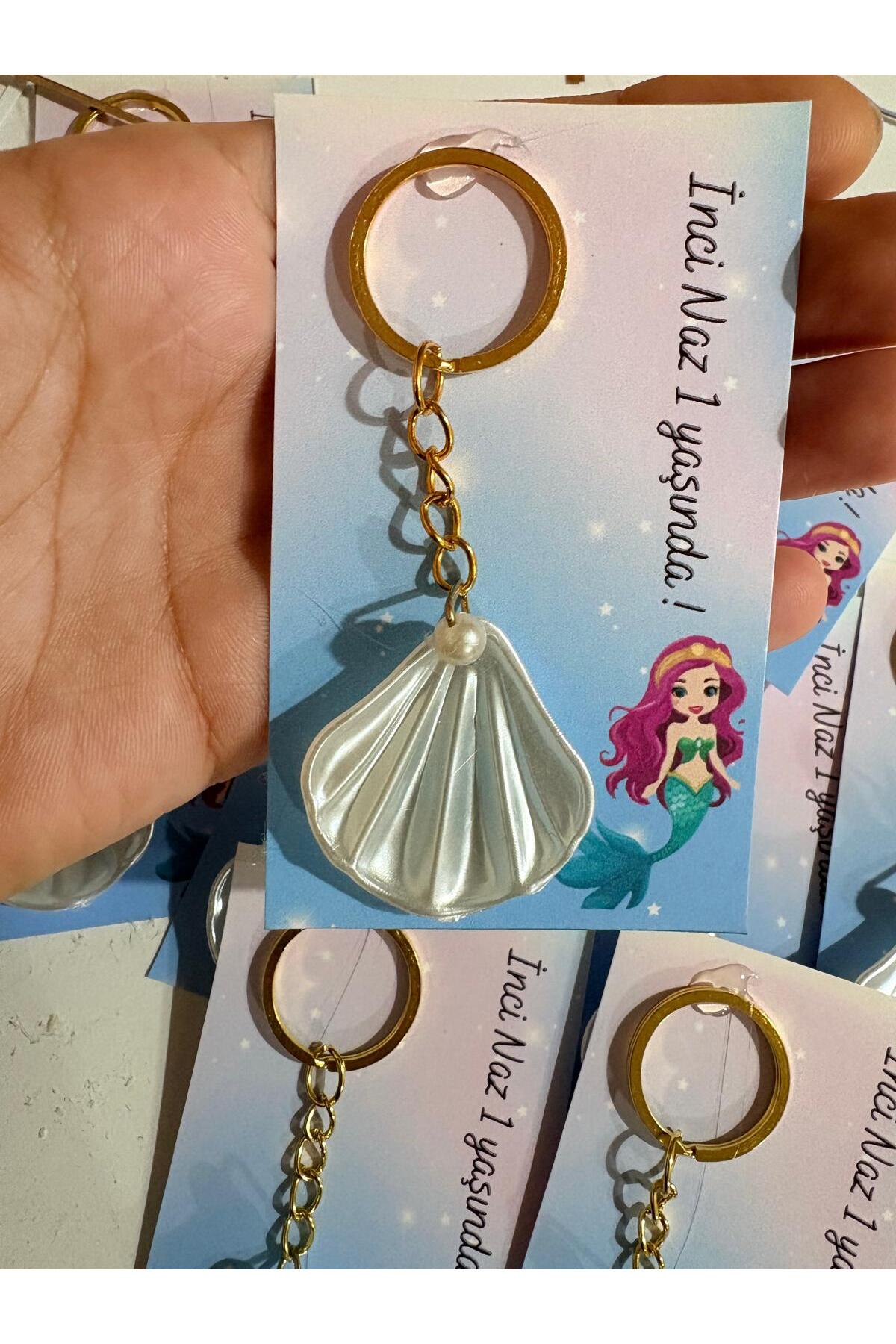 cacagift design Deniz Kızı İstiridyeli Anahtarlık 10 Adet | Doğum günü, bebek doğum için hediyelik fotoğrafı 2 (önizleme)