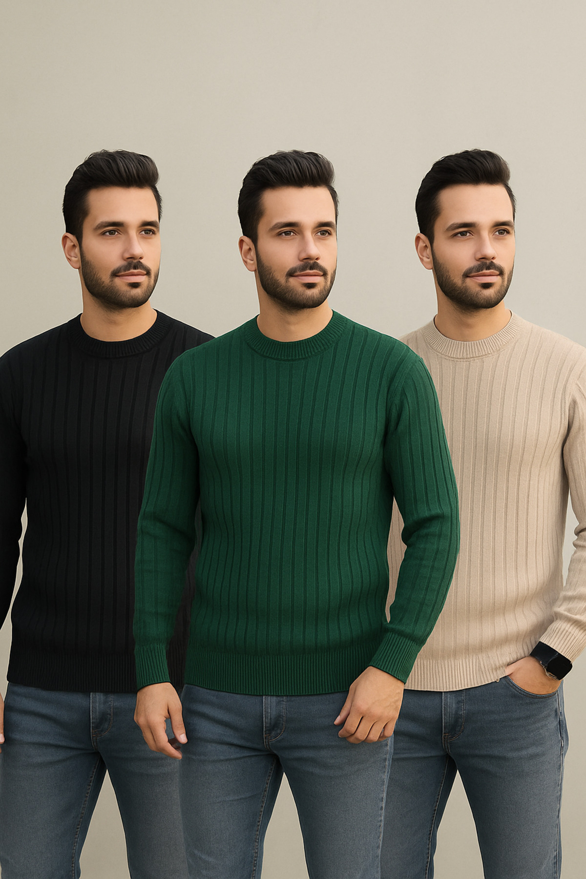 ست ۵ تکه ژاکت زمستانی یقه گرد گشاد مردانه — رنگارنگ summer007234 — تصویر 2 از 2