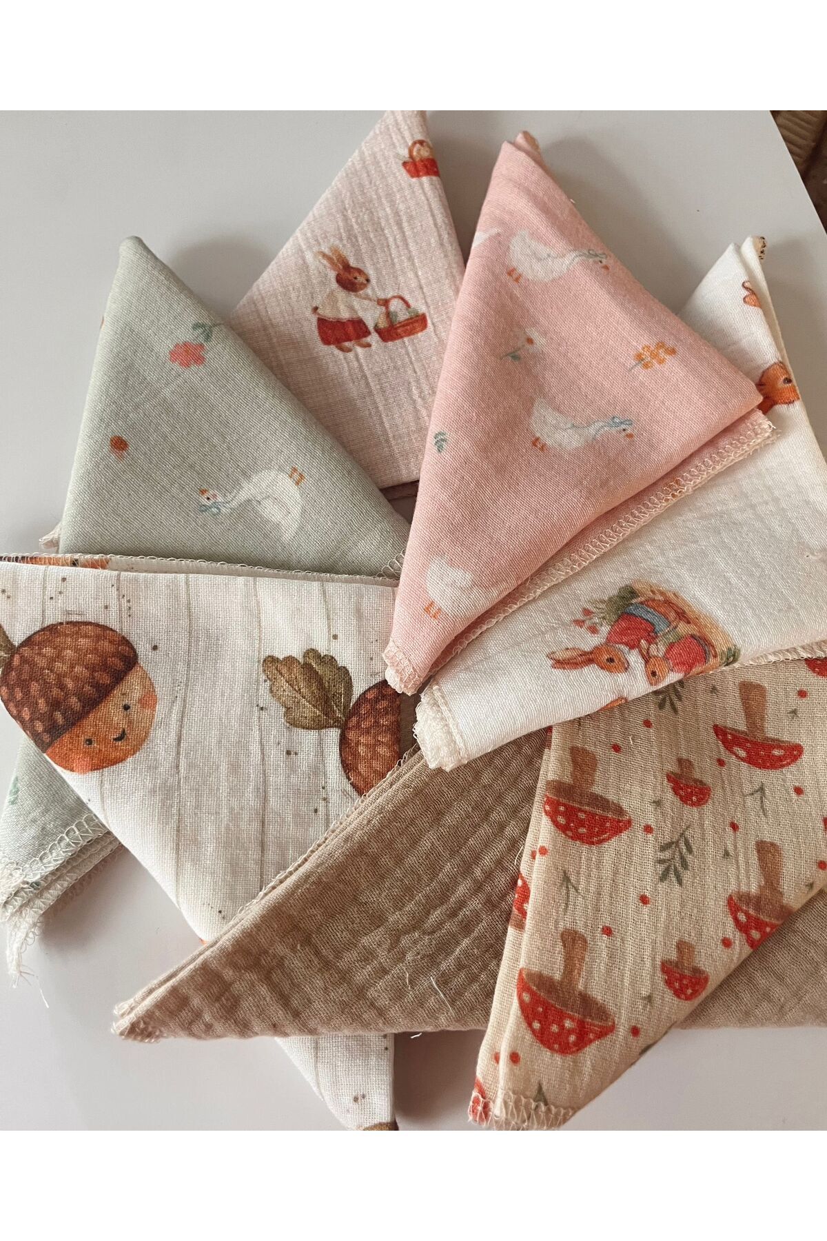 DillyDally Pamuk Müslin Ağız Mendili- 4'lü %100 Pamuk-Desenli