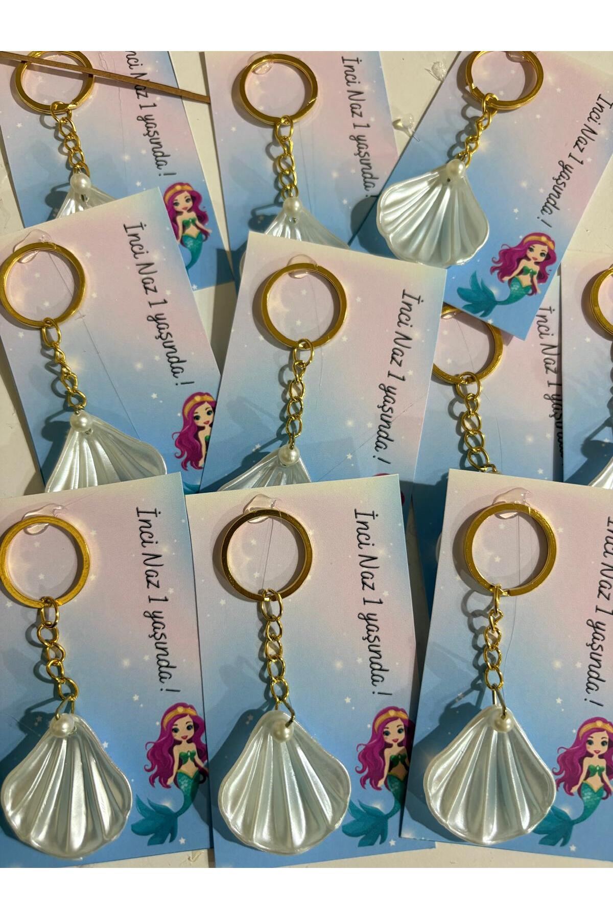cacagift design Deniz Kızı İstiridyeli Anahtarlık 10 Adet | Doğum günü, bebek doğum için hediyelik fotoğrafı 4 (önizleme)
