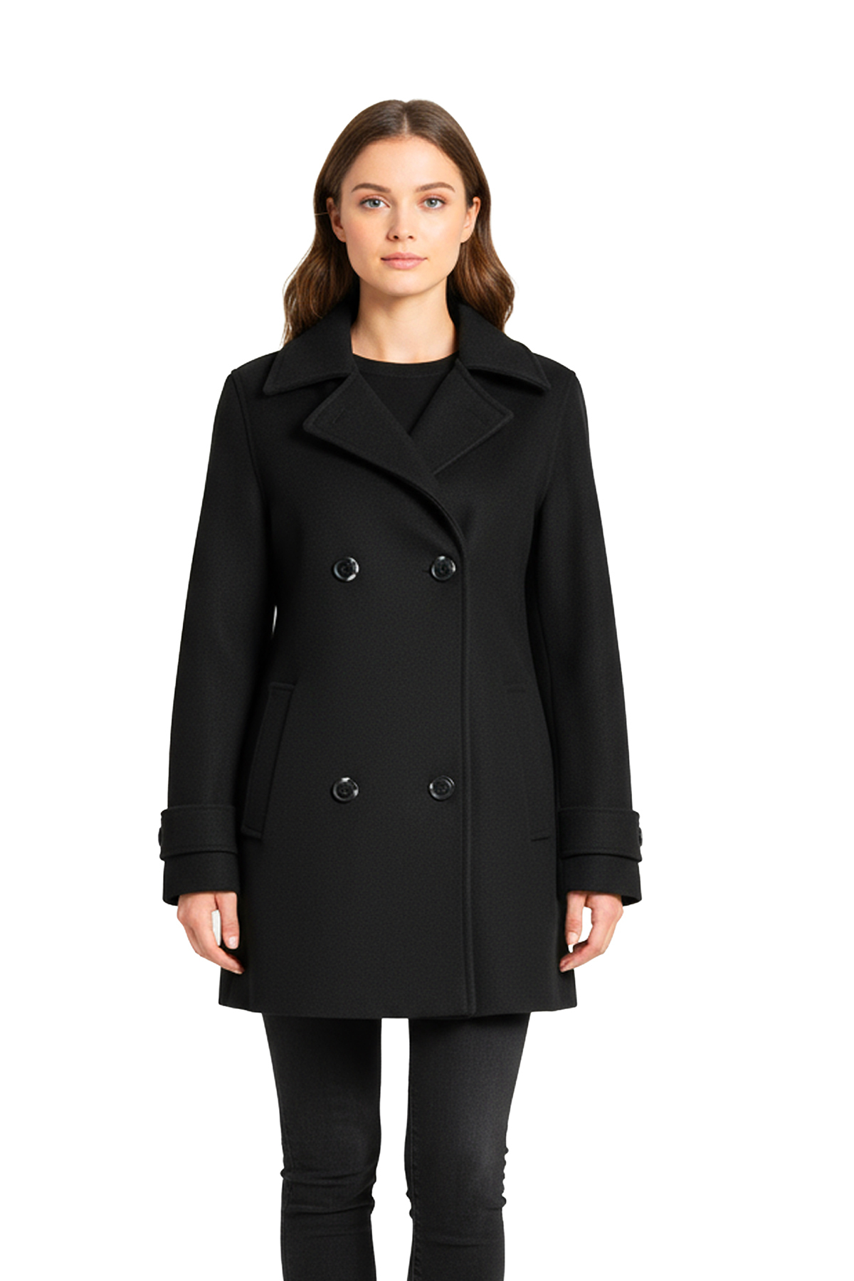 Women's Short Double Breasted Coat Black 1460