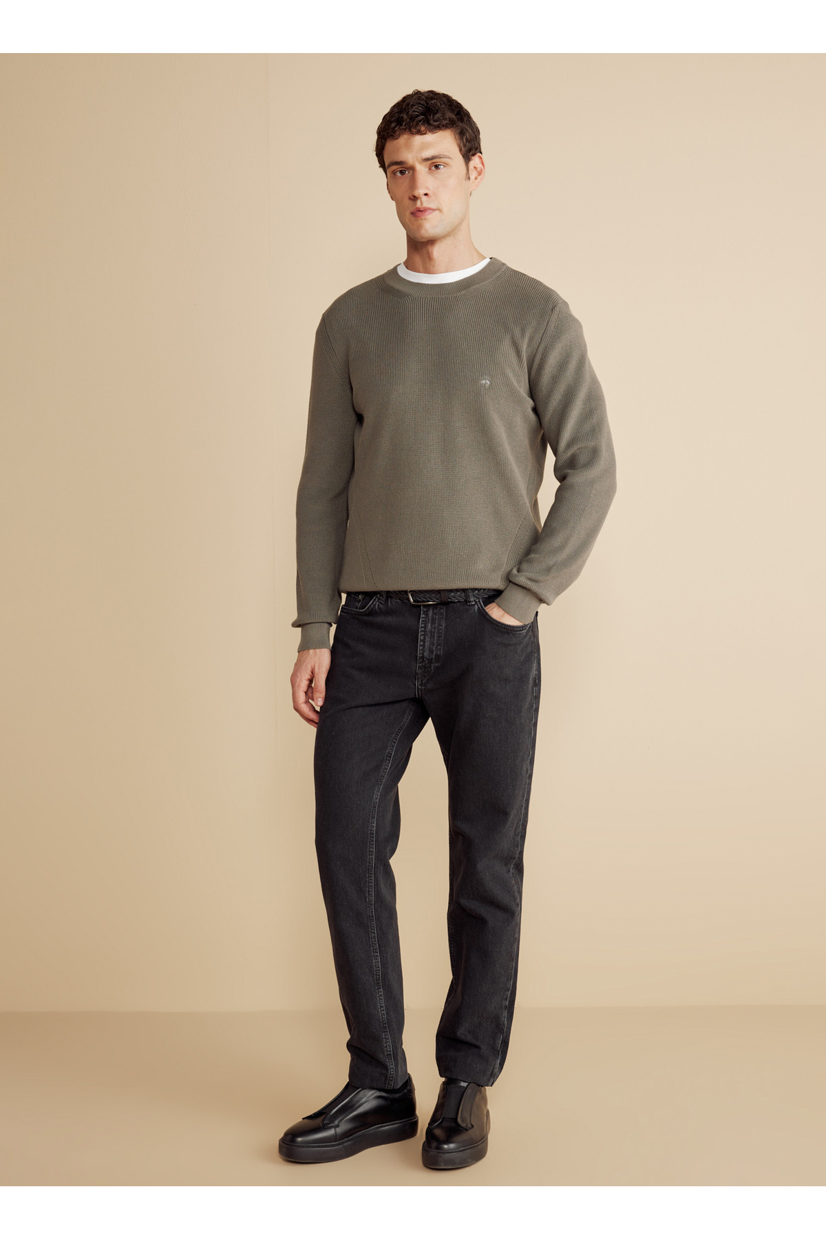 BROOKS BROTHERS Bisiklet Yaka Standart Haki Erkek Kazak BBFW25MKL013 görsel 3