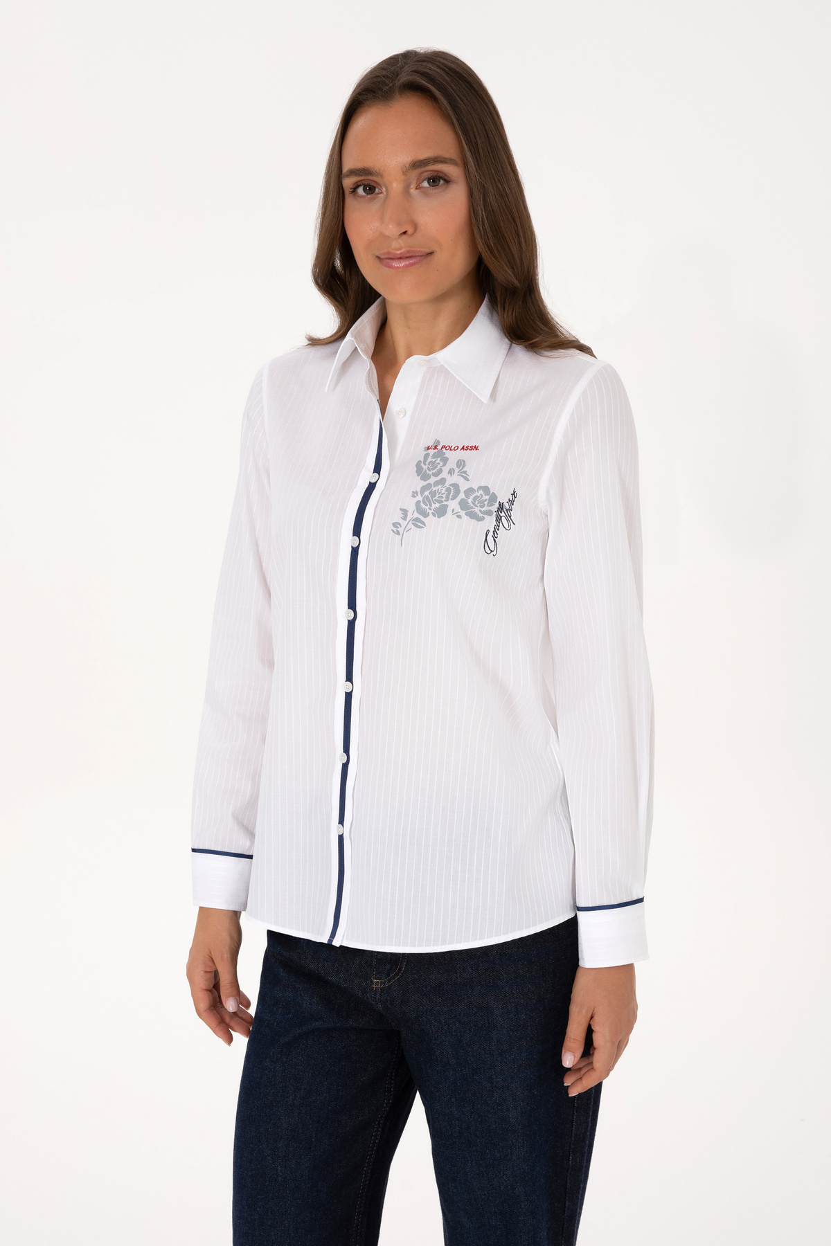 پیراهن آستین بلند سفید زنانه یو اس پولو کد :(50316397-VR013) U.S. Polo Assn.