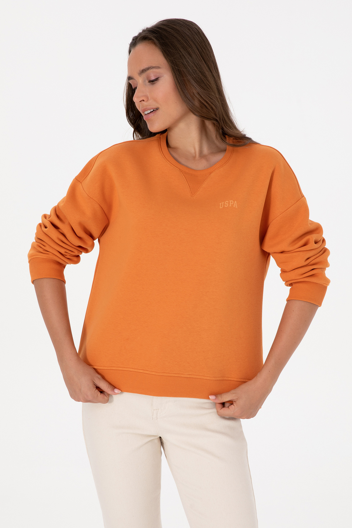 U.S. Polo Assn.  Kadın Bakır Şardonlu Bisiklet Yaka Basic Sweatshırt 50313586-VR182 - Görsel 3