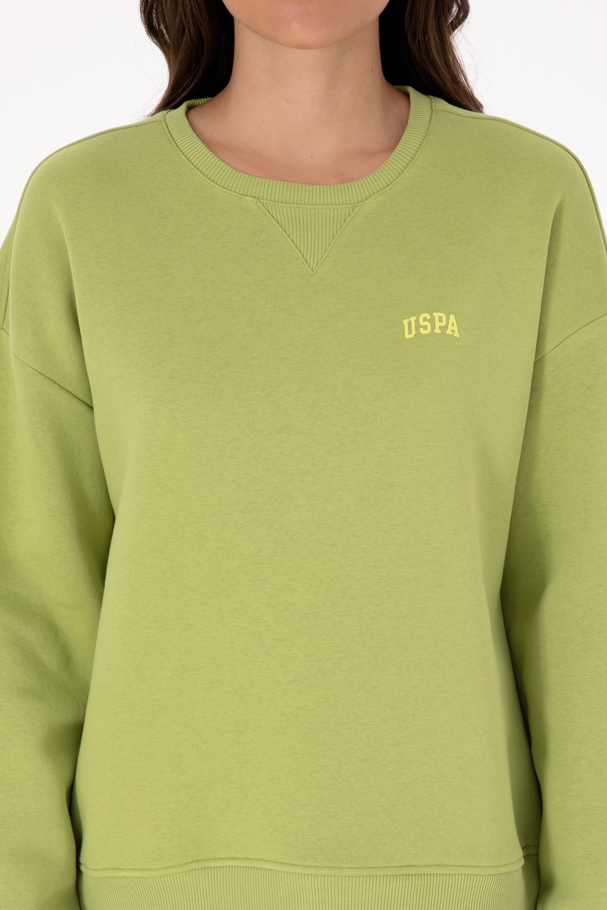 U.S. Polo Assn.  Kadın Fıstık Yeşili Şardonlu Bisiklet Yaka Basic Sweatshırt 50313586-VR087 - Görsel 6