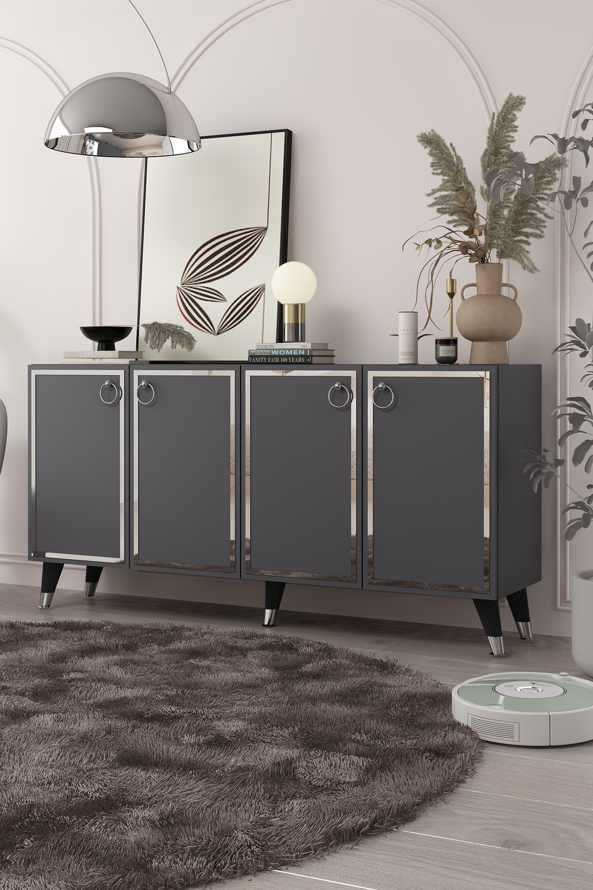 DEMONTE DECOR 8205-1DD KB150 KONSOL, TV ÜNİTESİ ANTRASİT-GÜMÜŞ