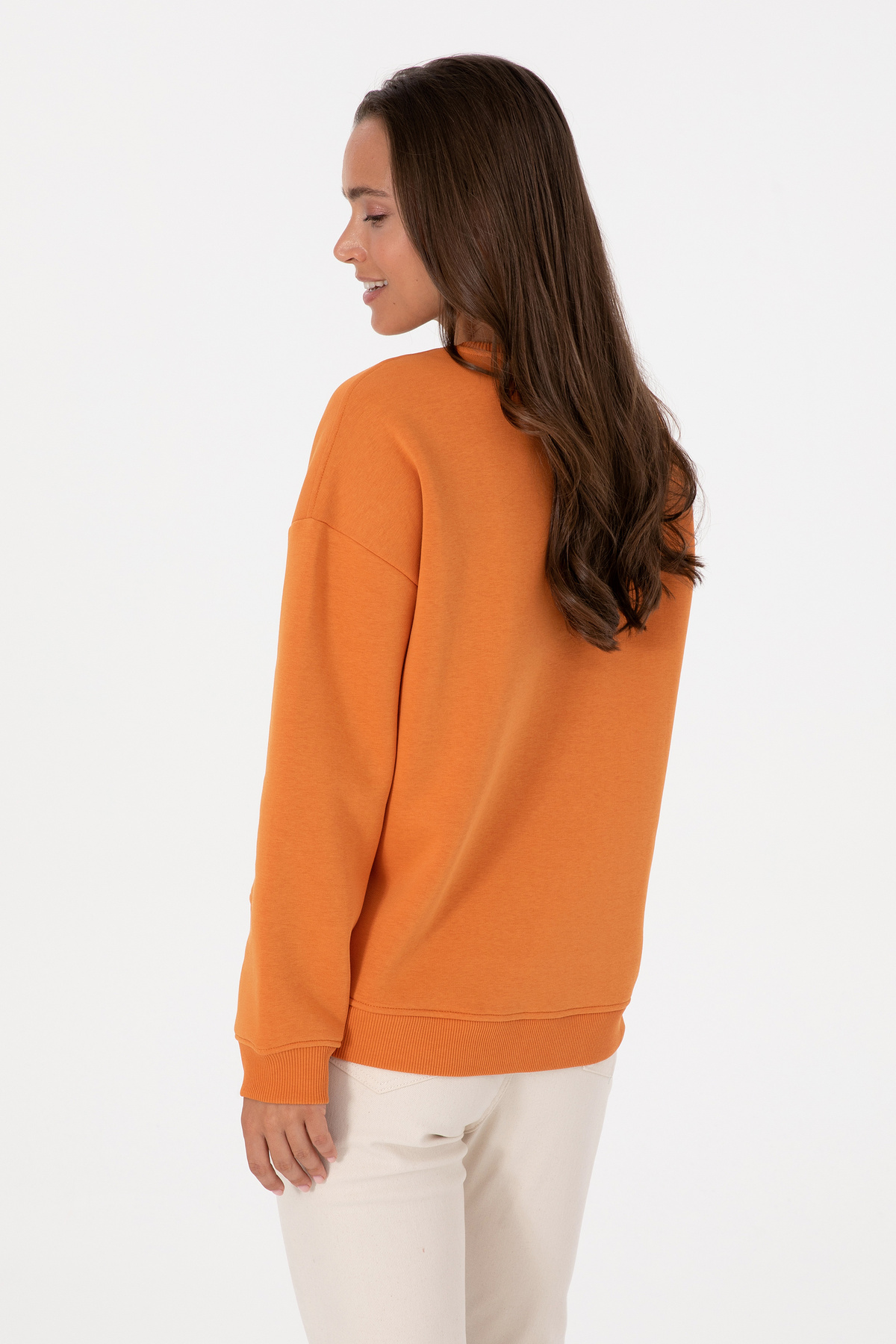 U.S. Polo Assn.  Kadın Bakır Şardonlu Bisiklet Yaka Basic Sweatshırt 50313586-VR182 - Görsel 5