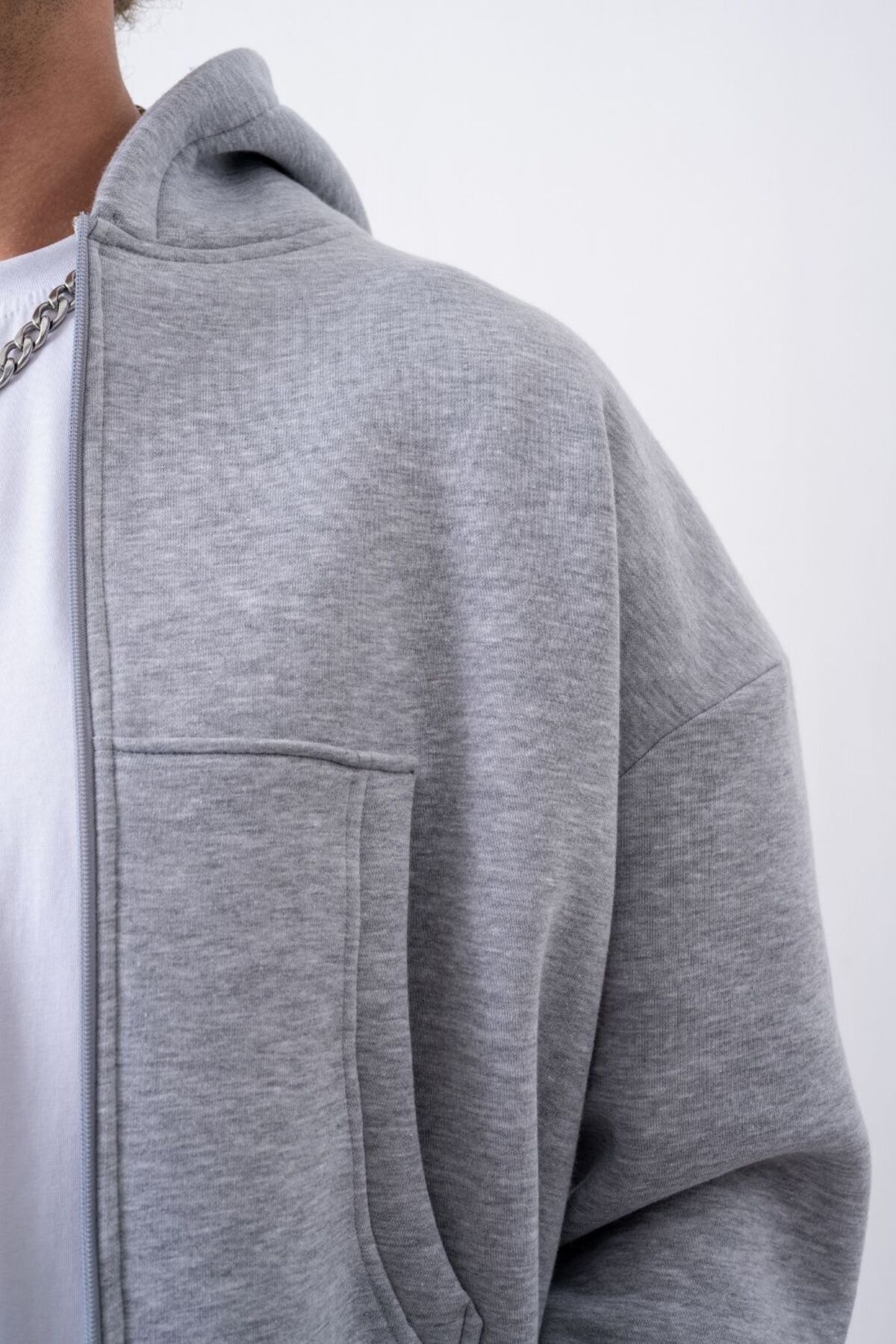 Erkek Boxy Oversize Fermuarlı Chill Gri Sweatshirt — خاکستری GV1071-1 — تصویر 3 از 5