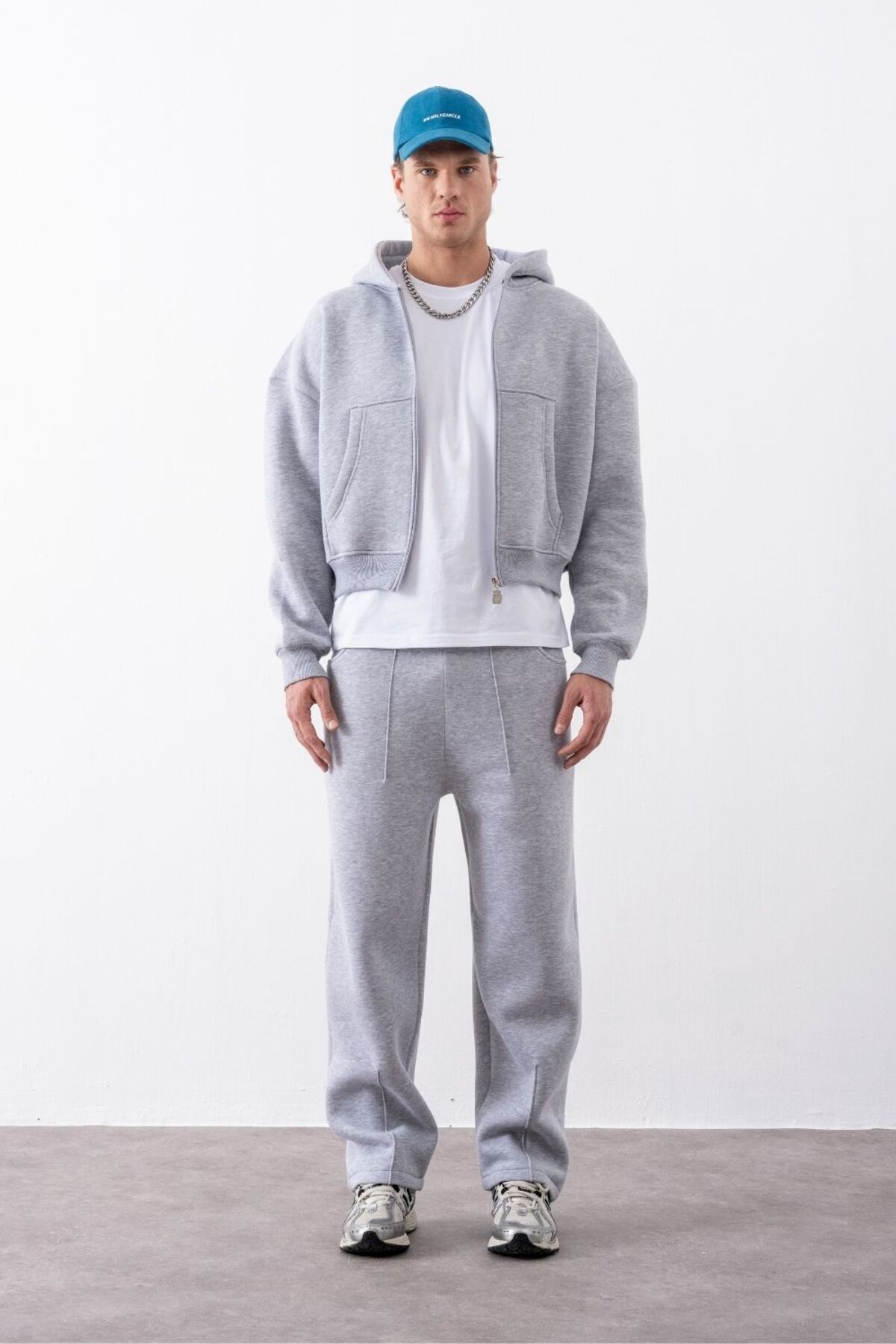 Erkek Boxy Oversize Fermuarlı Chill Gri Sweatshirt — خاکستری GV1071-1 — تصویر 4 از 5