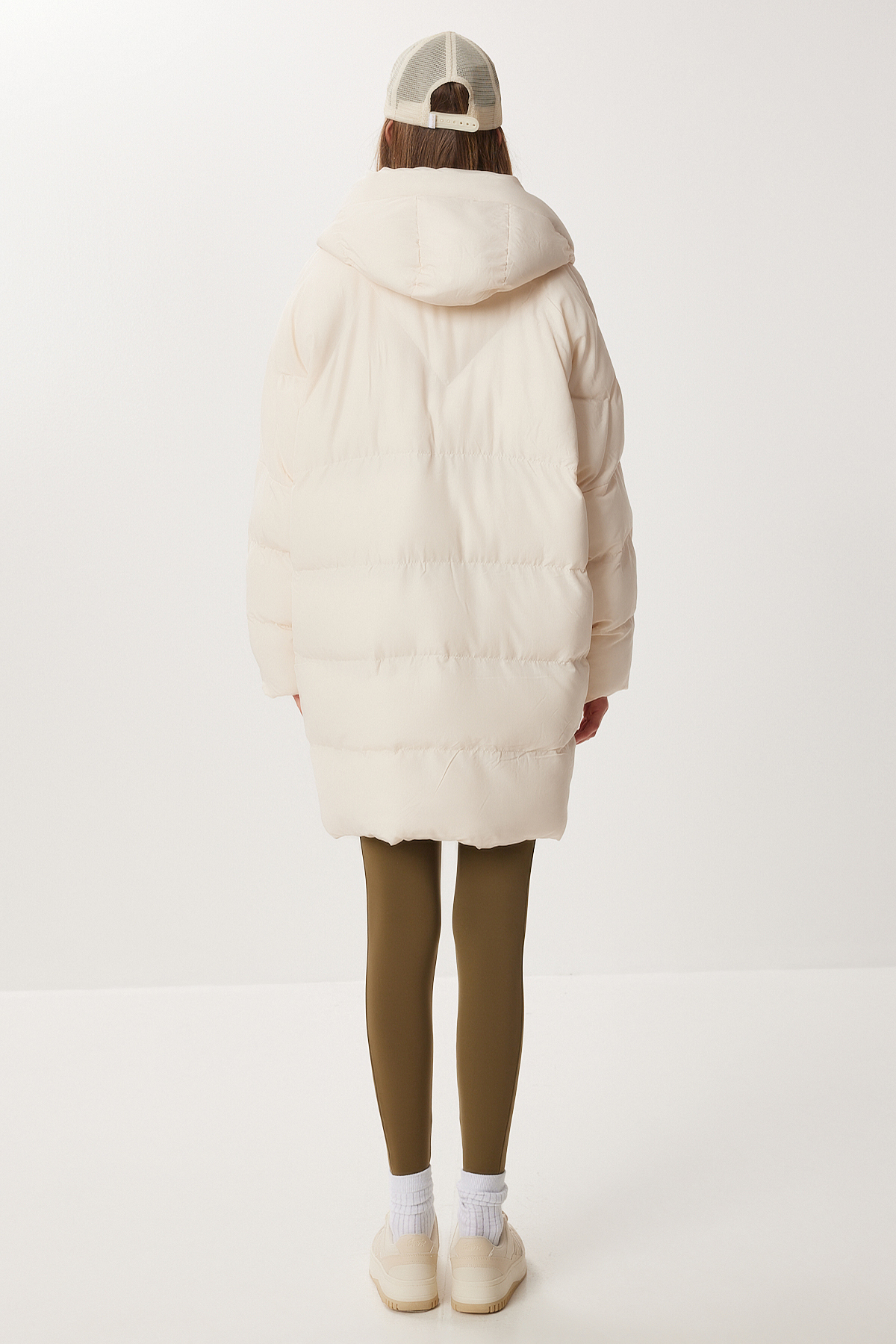 Lovelyİstanbul  Kapüşonlu Oversize Şişme Mont LNT0014 KREM - Görsel 7