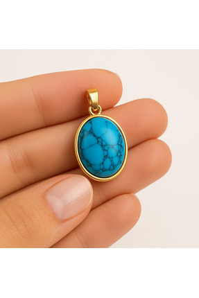 SE Jewellery Collection Selin Ersoy Doğal Taş Detaylı Oval Turkuaz Kolye Ucu ...