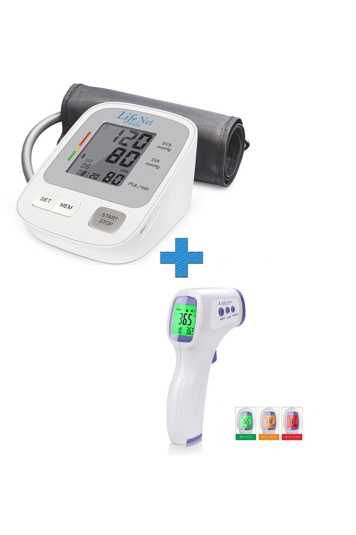 Life Net Medikal Üst Koldan Dijital Tam Otomatik Tansiyon Aleti WBP 108 + Dijital Temassız Ateş Ölçer JA-11C