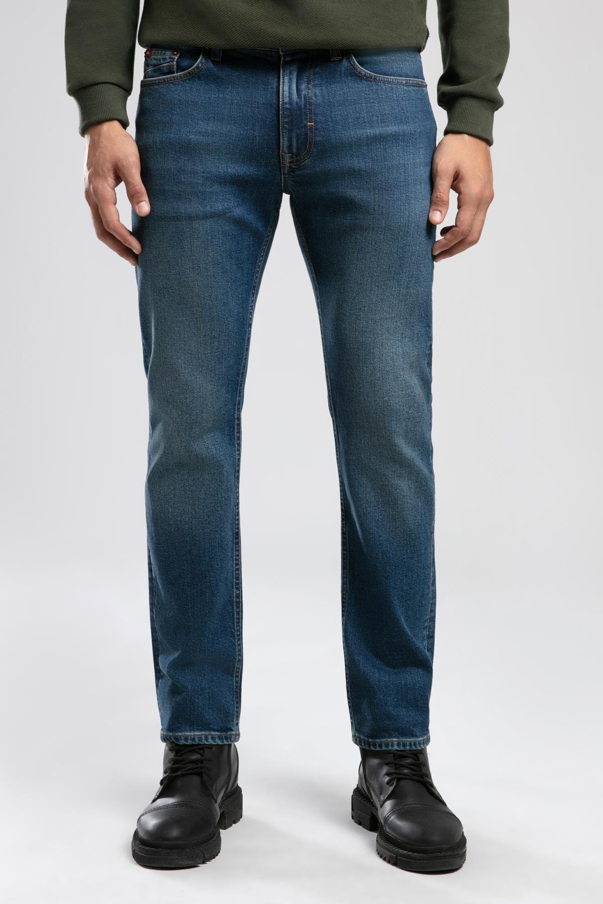 Lee Cooper Harry Orta Bel Düz Kesim Düz Paça Erkek Jean Pantolon Hancock Mid Blue görsel 3