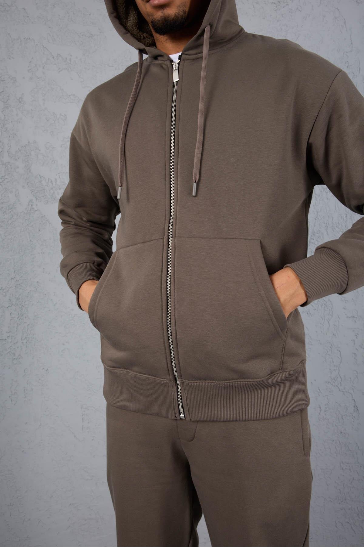 Valiberta İçi Peluş Üç İplik Kumaş Oversize Fermuarlı Kapüşonlu Sweatshirt - Kapari görsel 6