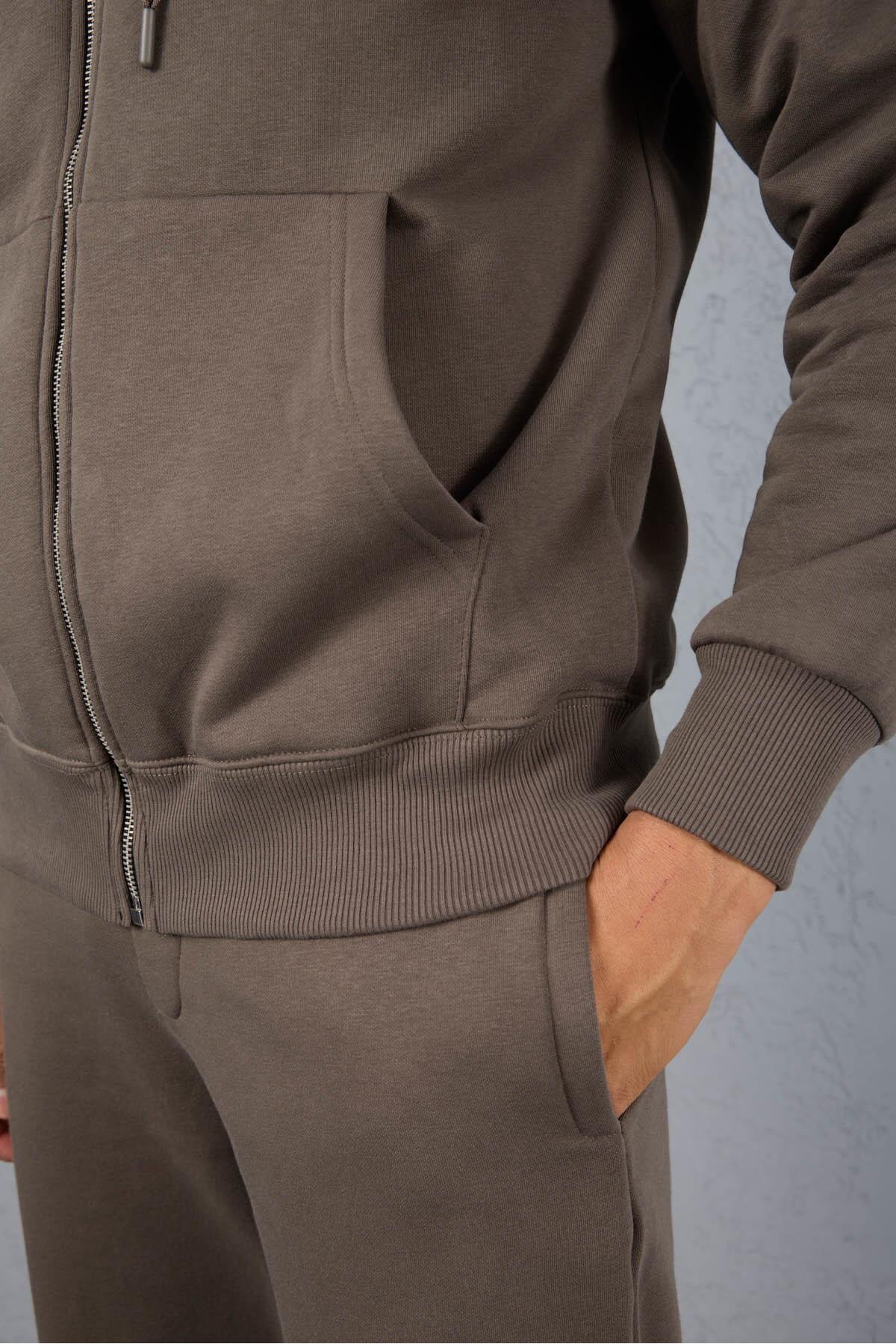 Valiberta İçi Peluş Üç İplik Kumaş Oversize Fermuarlı Kapüşonlu Sweatshirt - Kapari görsel 7