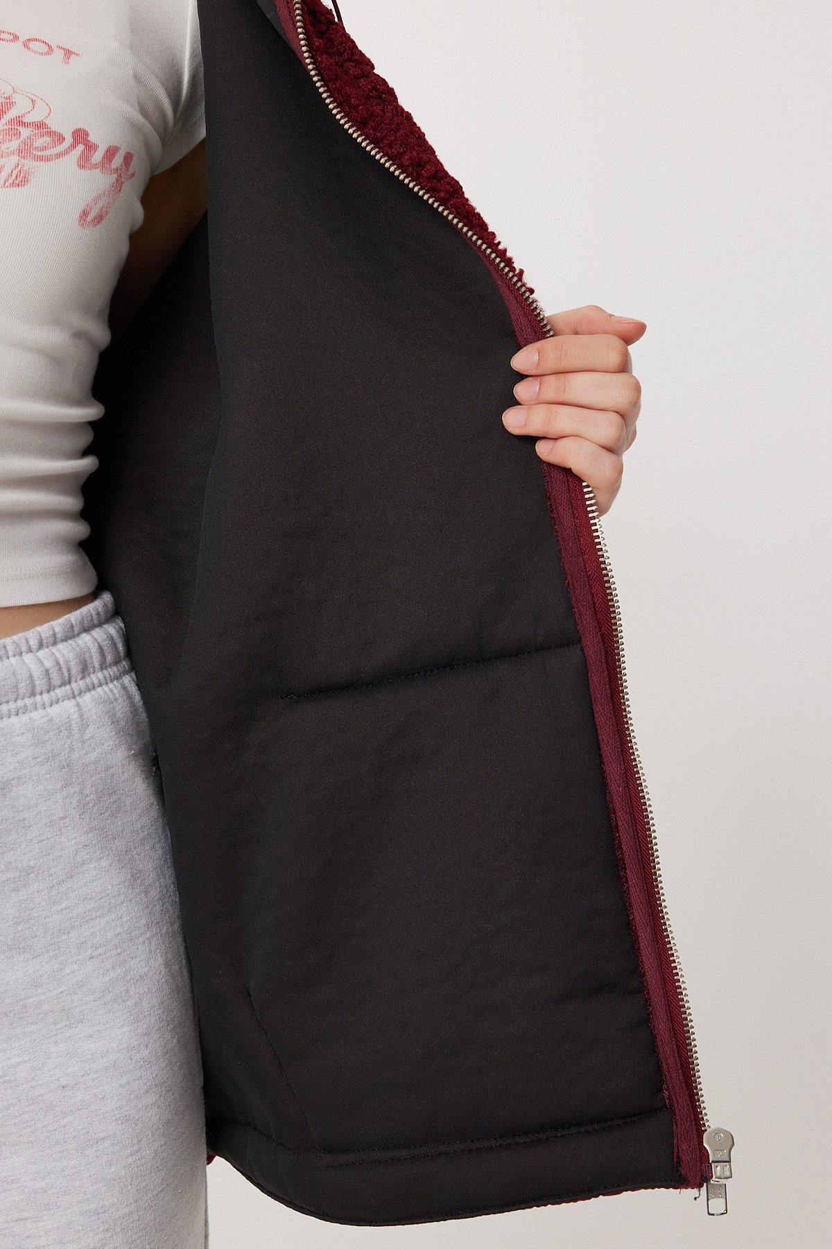 Lovelyİstanbul  Oversize Kapüşonlu Kontrast Peluş Mont LFG0172 BORDO - Görsel 4