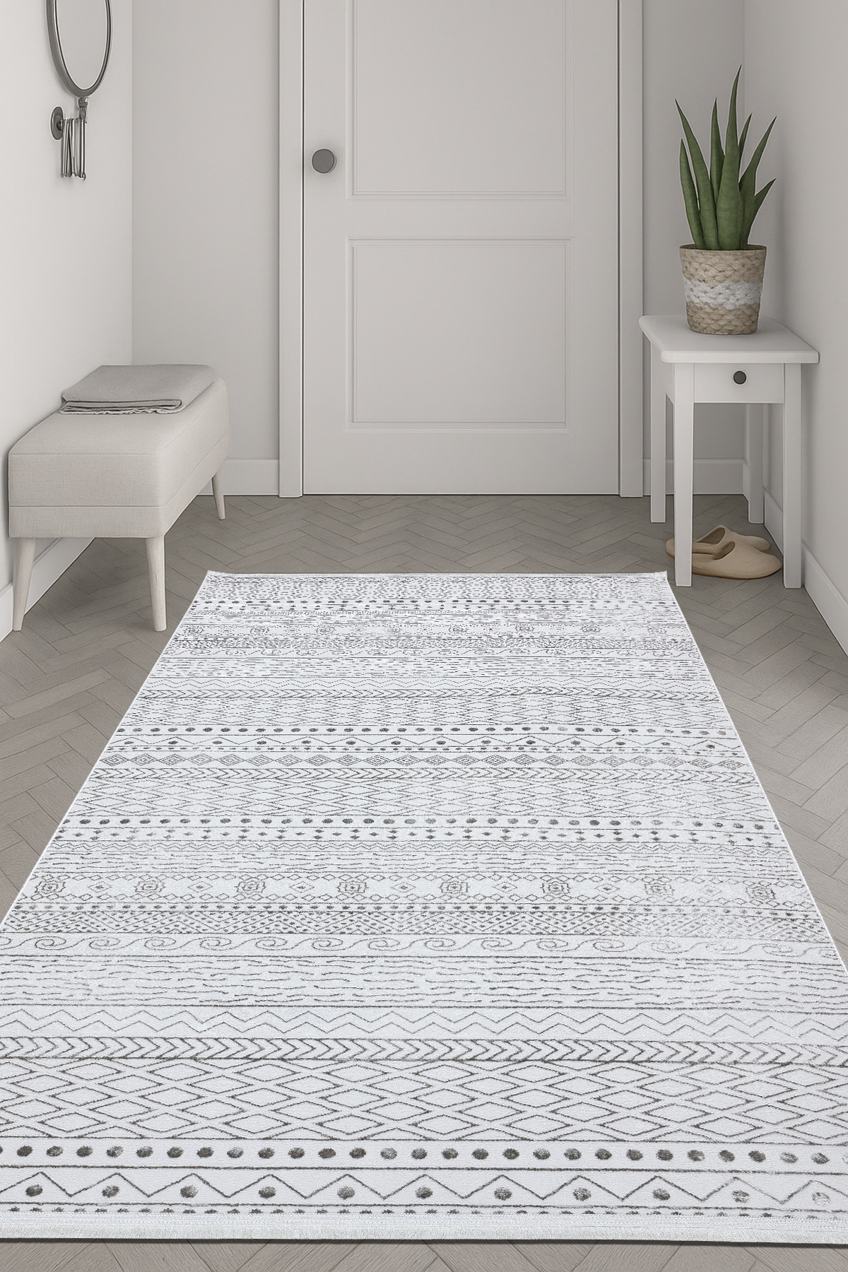 Classi C0010A Grey Woven Non-Slip Floor Fringed Living Room Kitchen Corridor Rug