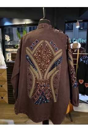 Dadali Kadın Taş İşlemeli Uzun Kollu Pamuk Kimono