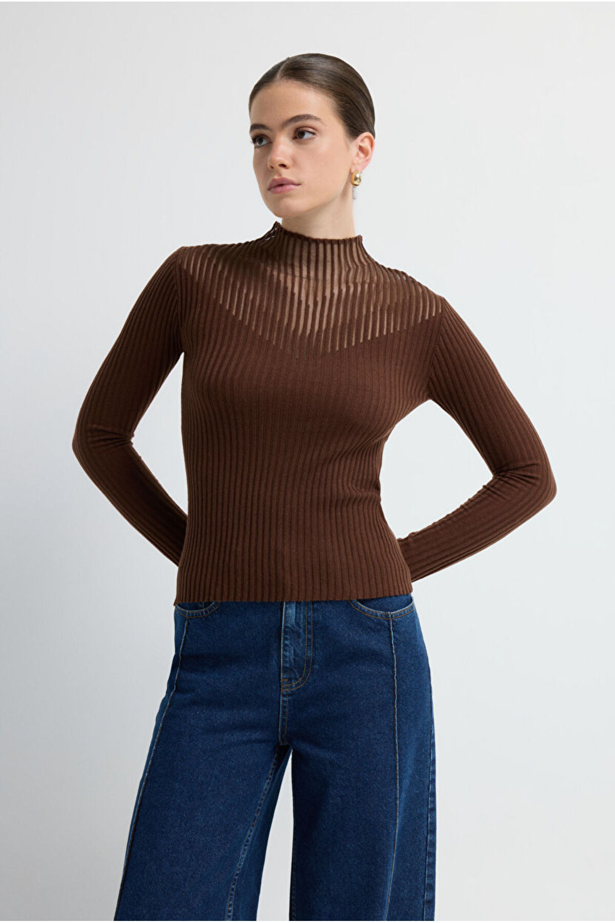 adL  Şeffaf Örgülü Triko Kazak - Görsel 4