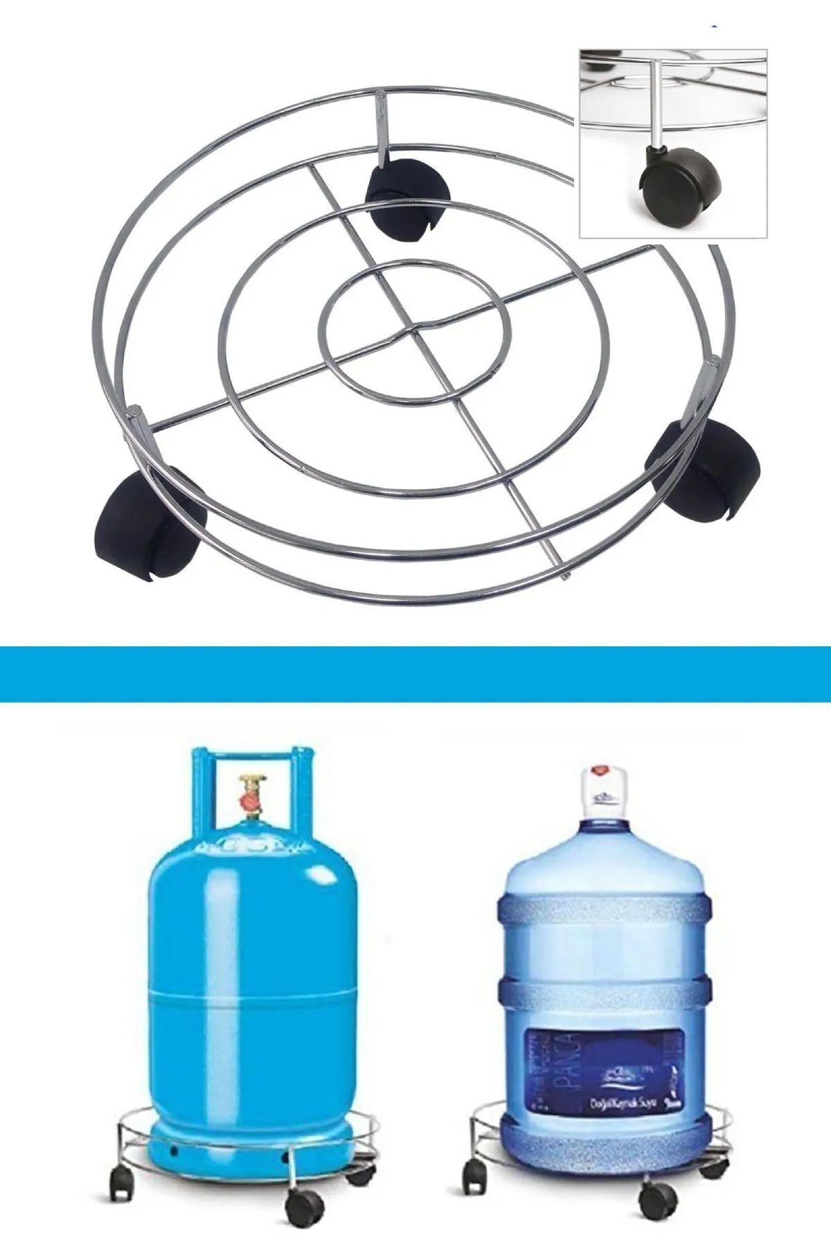 Kitchen Smile Paslanmaz Çelik Metal Tüpçek Tekerlekli Damacana Tüp Ve Saksı Altlığı 4 Tekerlekli