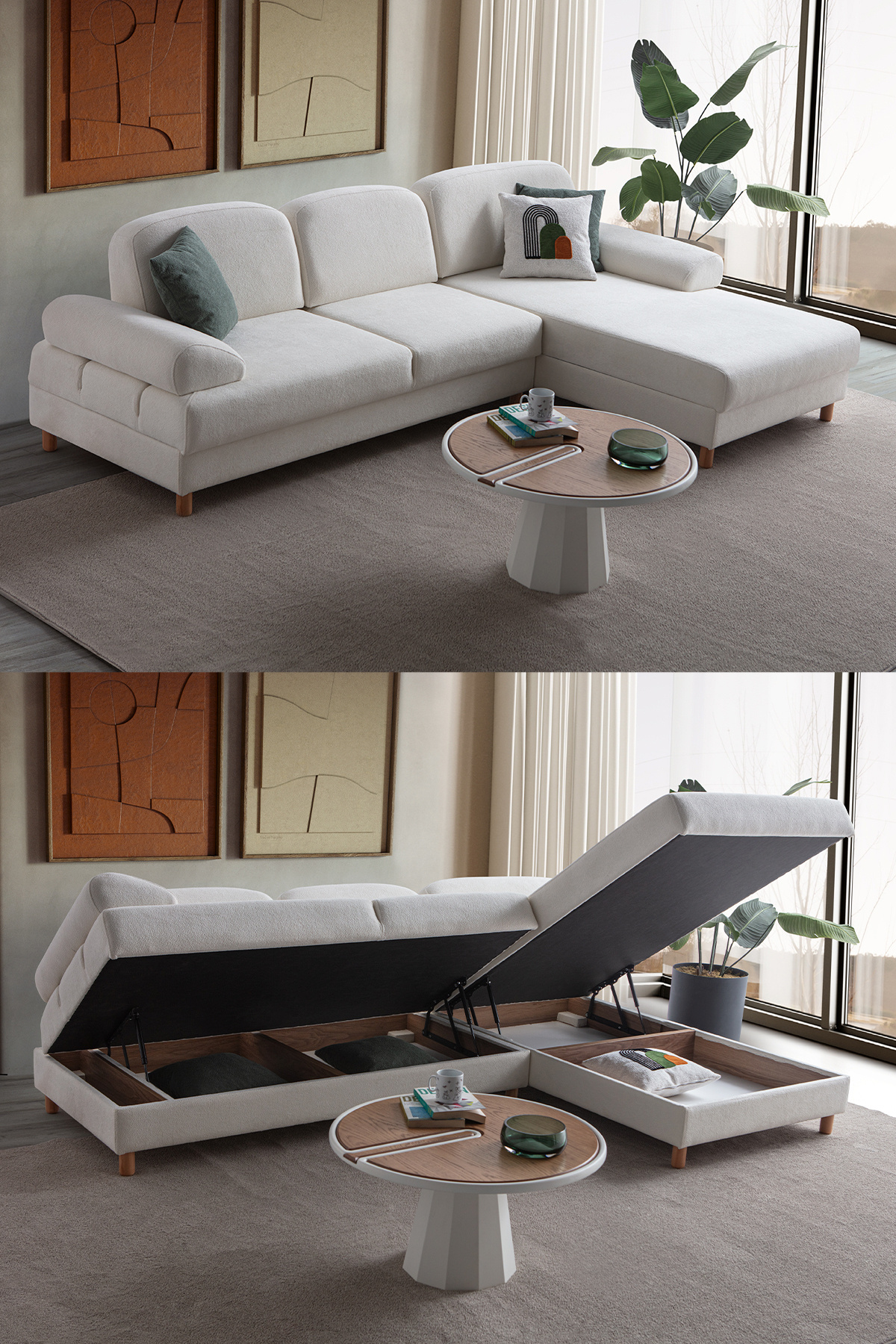 Eymense Aries Yataklı Sandıklı Köşe Takımı Beyaz Sağ Köşe