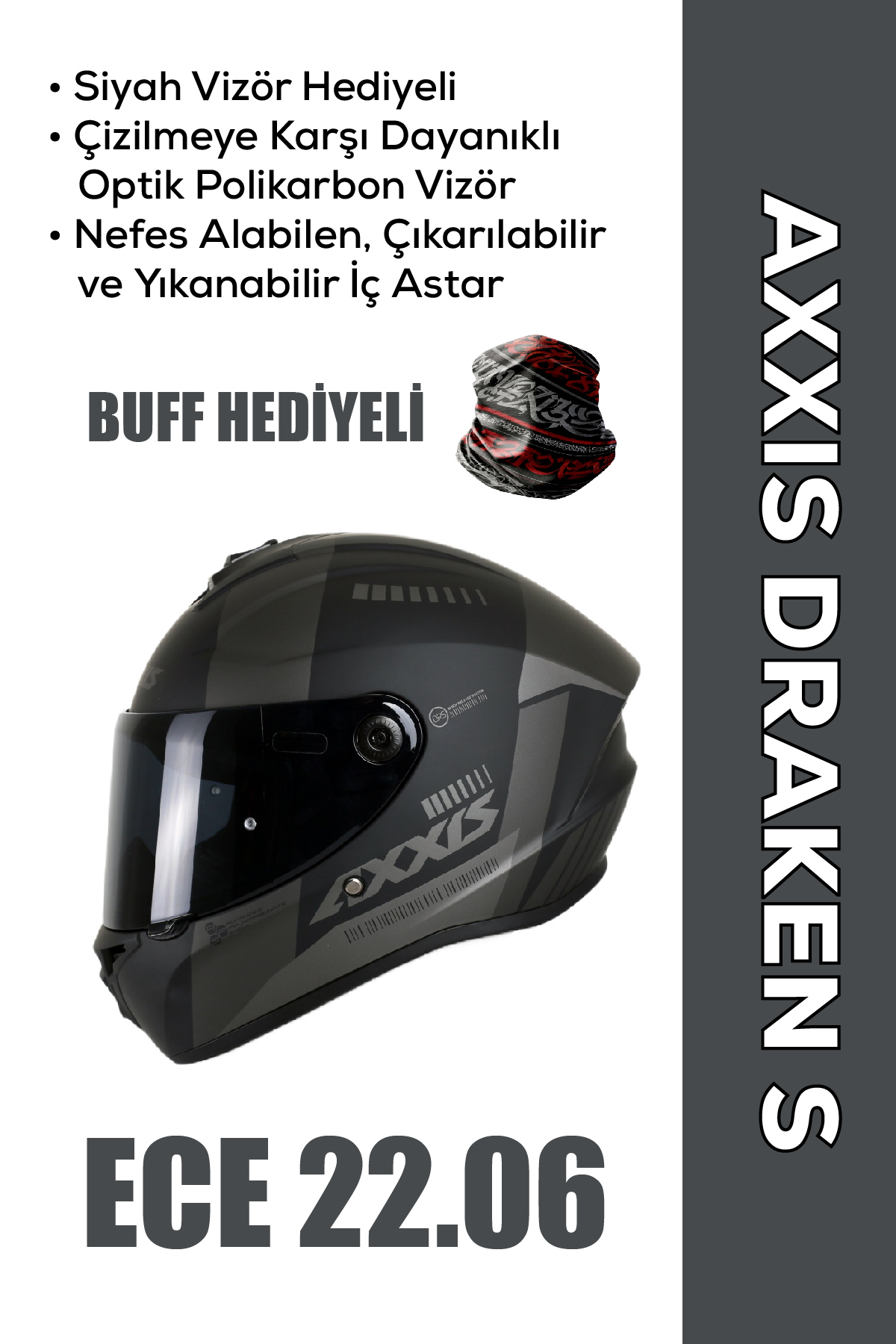 Axxis Draken S MP4 / Mat Siyah Full Face Motosiklet Kaskı Siyah