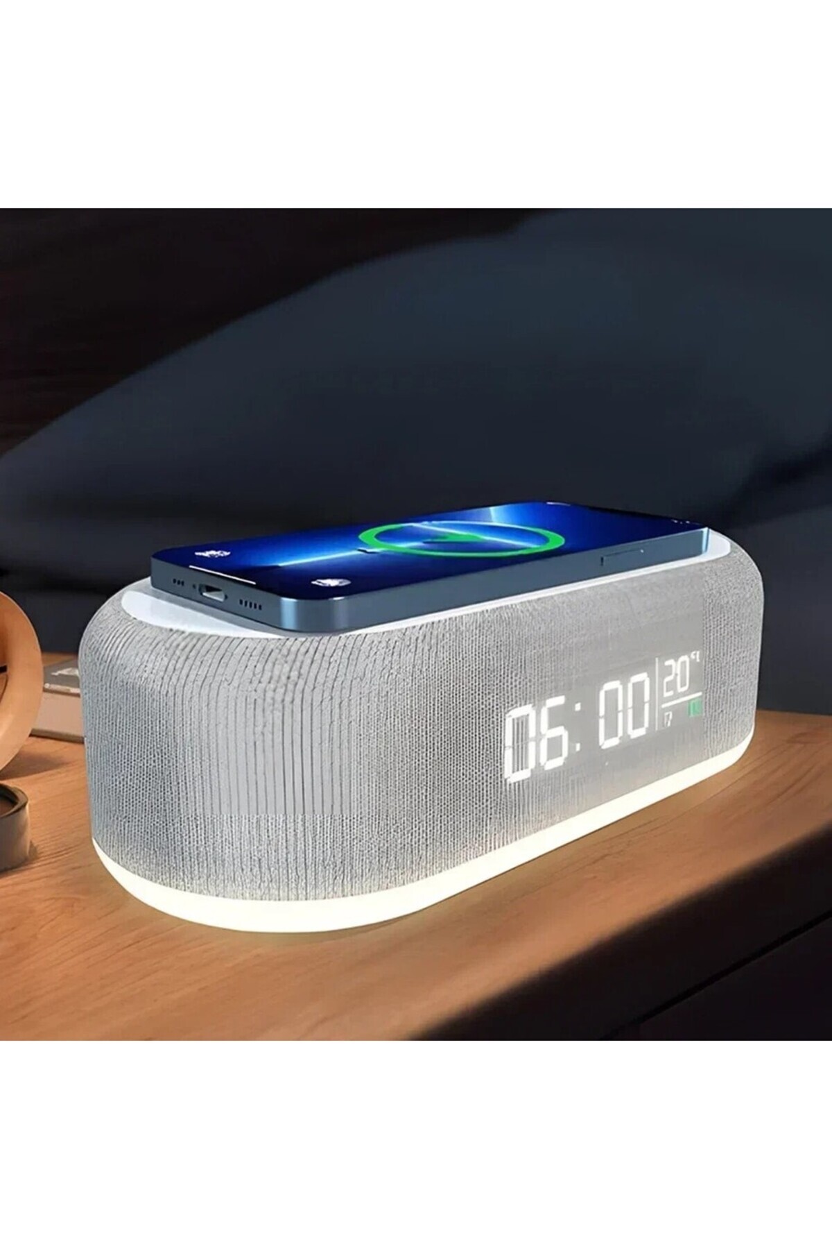 Renvox Hızlı Kablosuz Şarj Standı Alarm Saati LED Işık Termometre Gece Lambası Cep Telefonu Tutucu