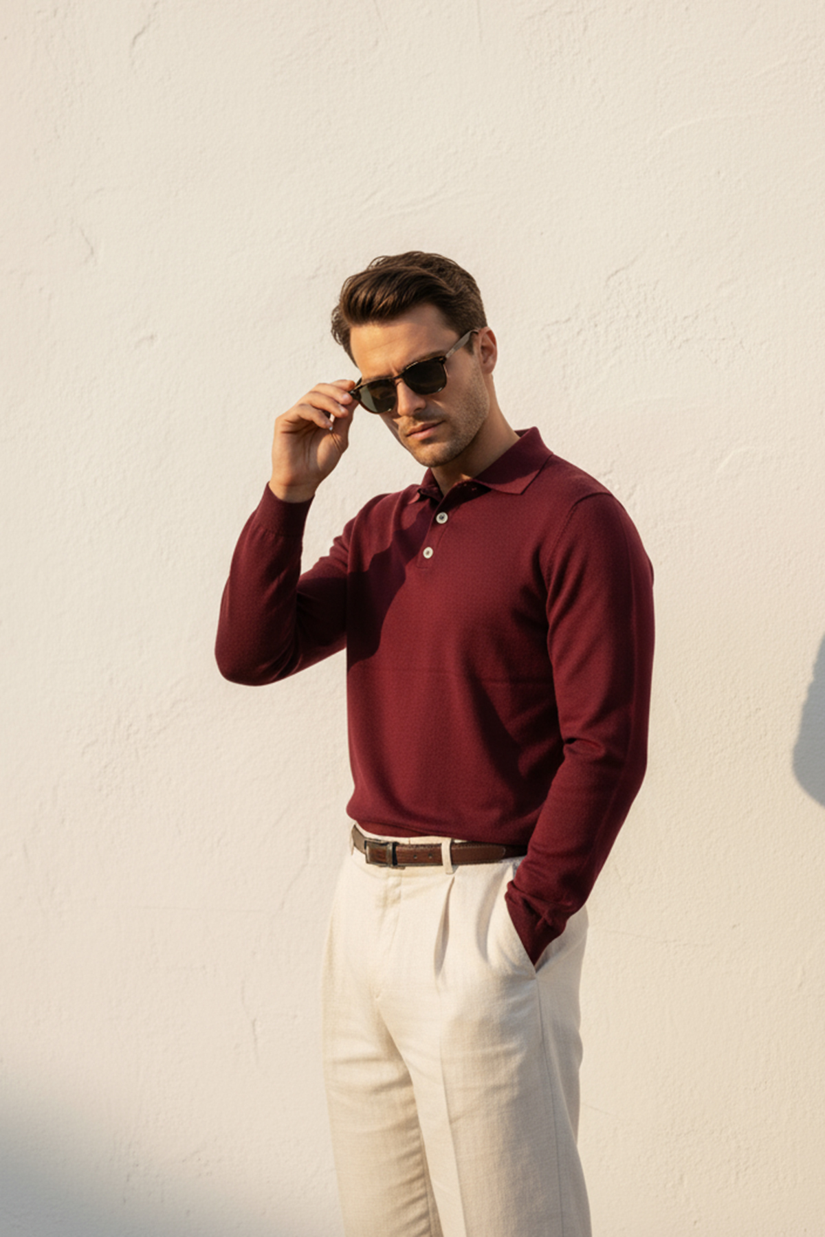 CHUBA  Erkek Polo Yaka Düğmeli Triko Kazak Bordo 26W2012 - Görsel 4