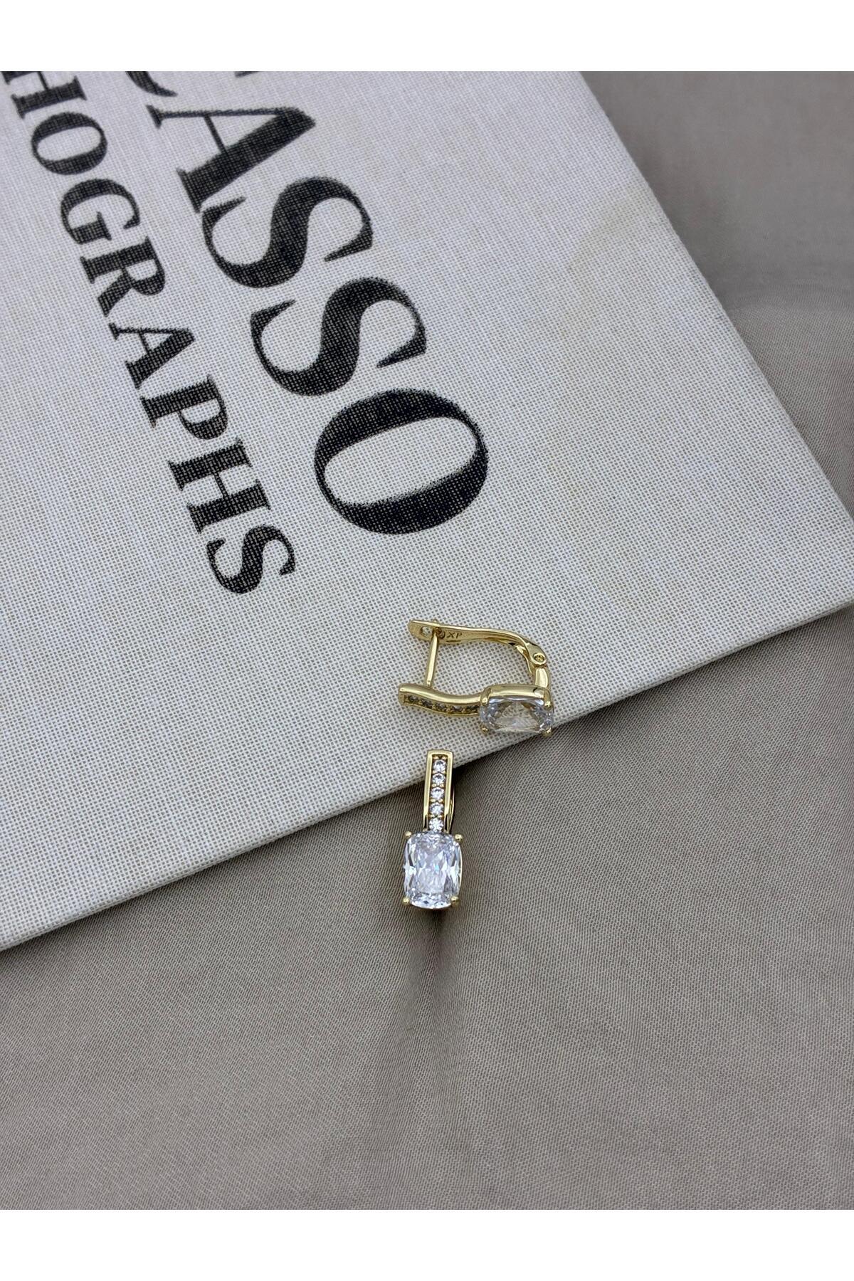 Hedef Bijuteri Xuping Gold Renk Baget Zirkon Taşlı Taşlı U Model Küpe