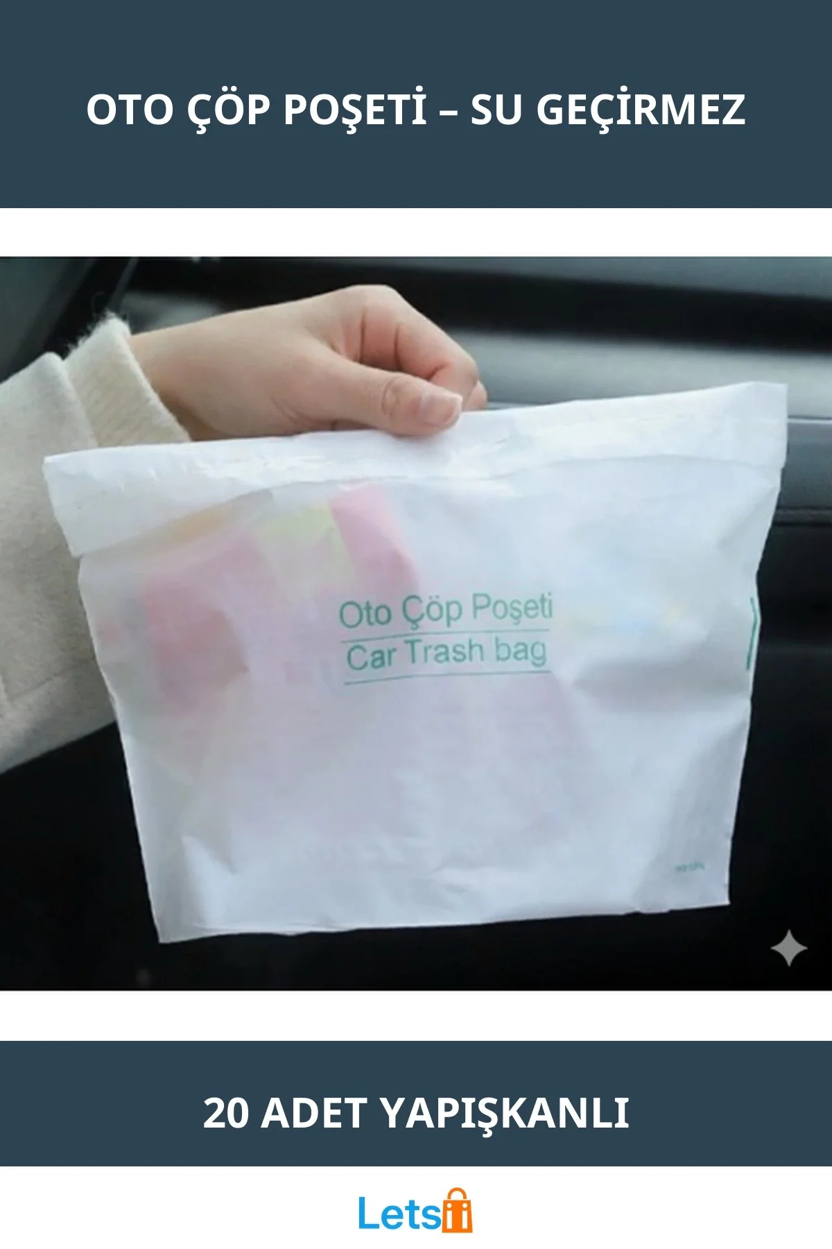 Letsii Su Geçirmez Yapışkanlı Oto Araba Çöp Poşeti 20 Adet
