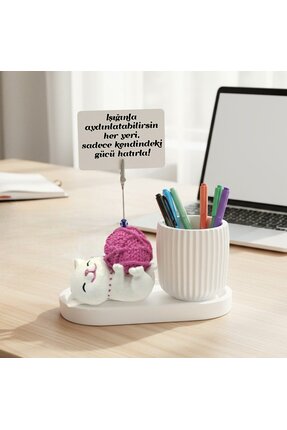 Mira Tasarım Sevimli Kedi Notluk ve Kalemlik Seti - Masaüstü Düzenleyici