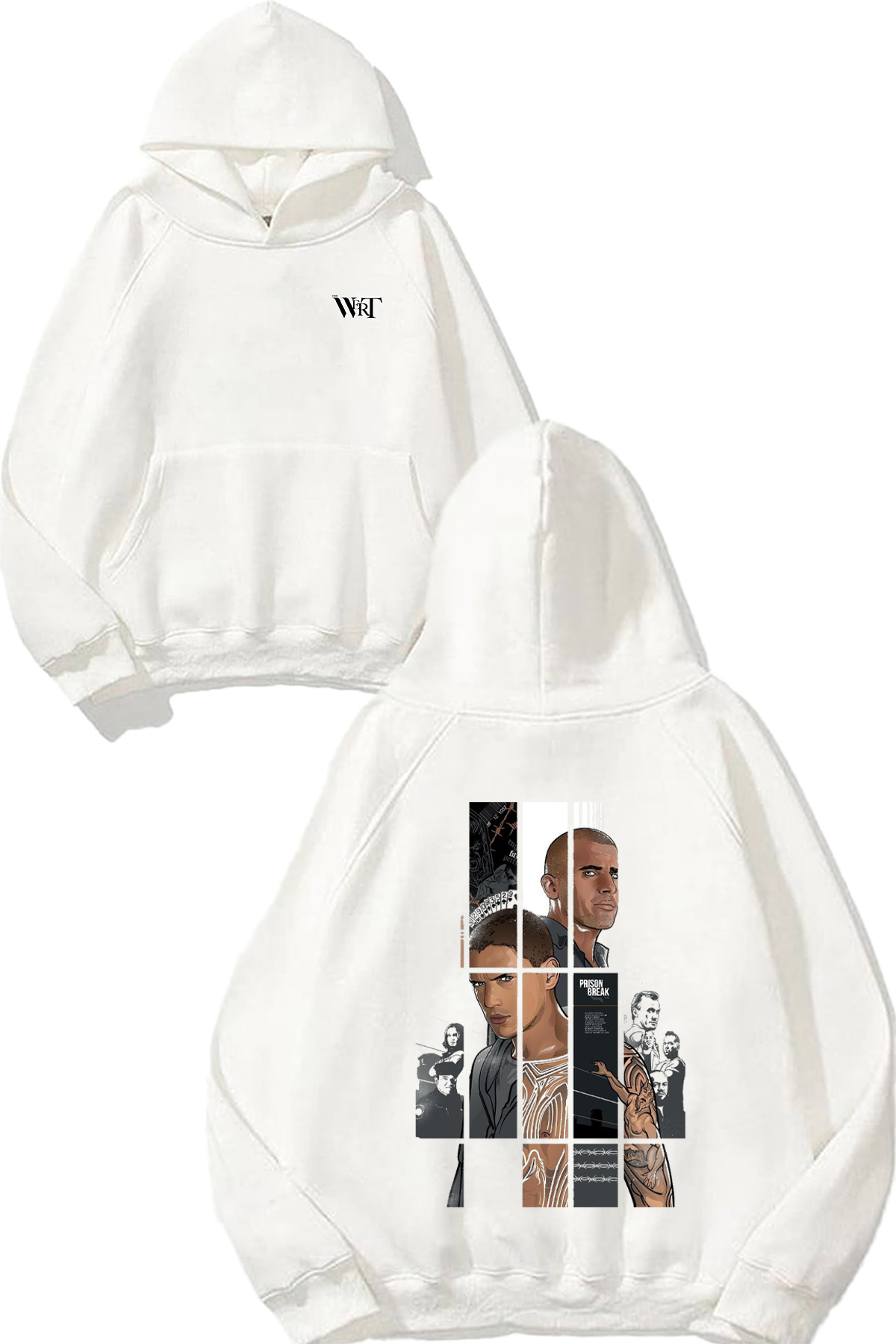 THEWERT Prison Break 3 Design Back Printed White Hooded Sweatshirt