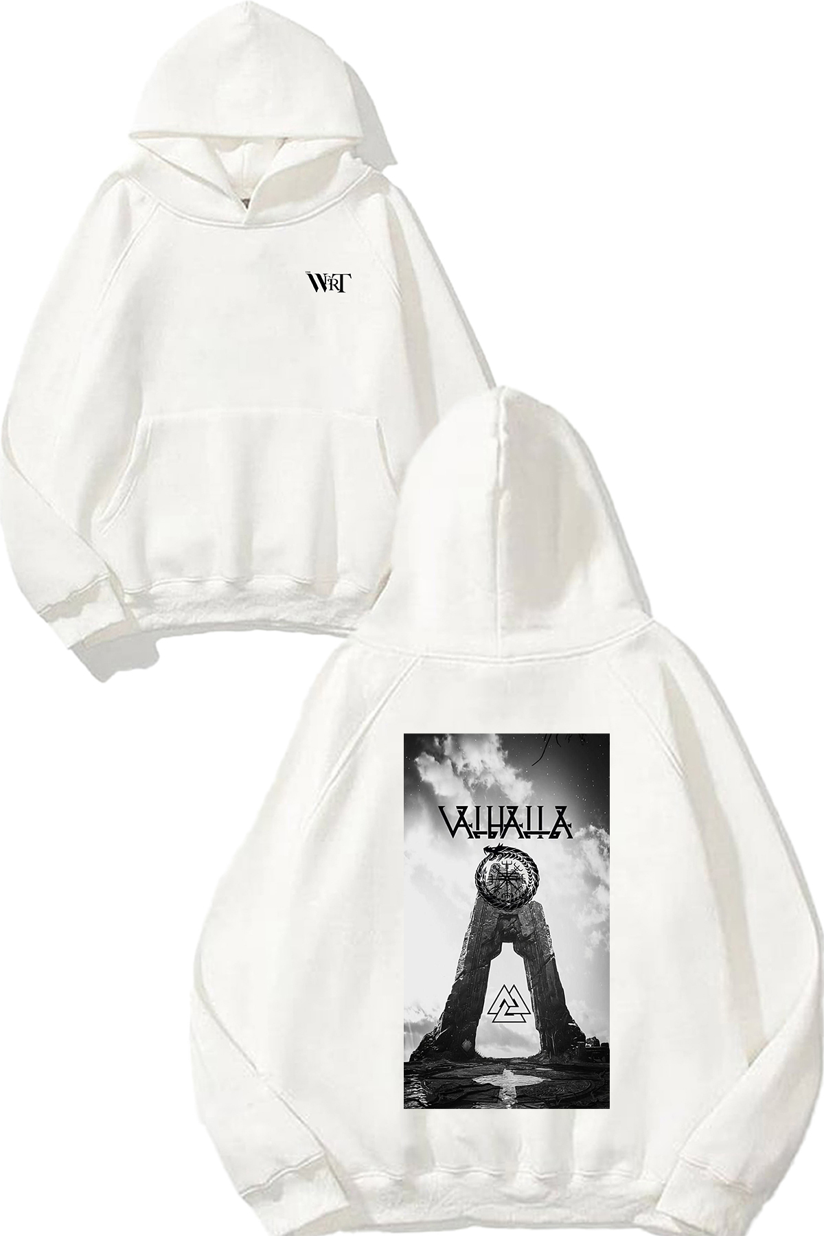 THEWERT Valhalla Poster Design Back Printed White Hooded Sweatshirt