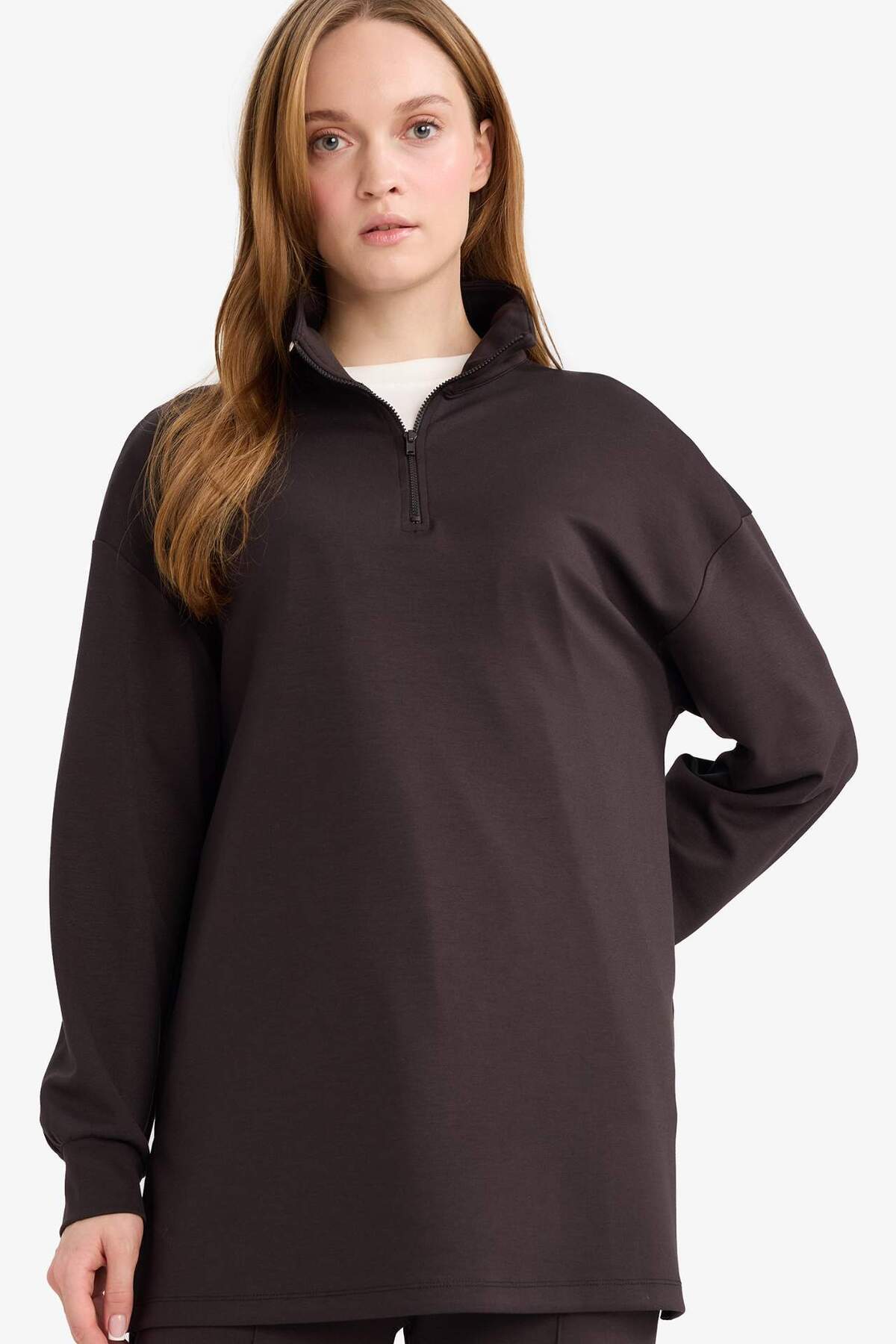 DeFacto Regular Fit Fermuarlı Yaka Uzun Kollu Tunik F5771AX25AU