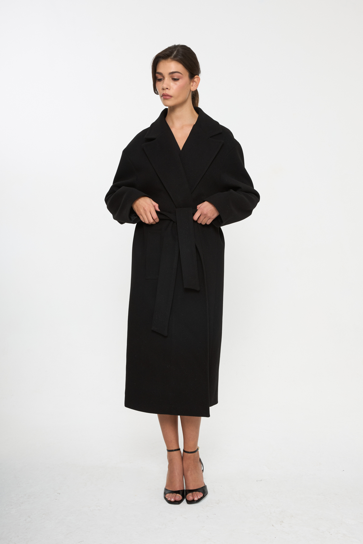 Tt Line  Kuşaklı Oversize Kaşe Palto - Görsel 4