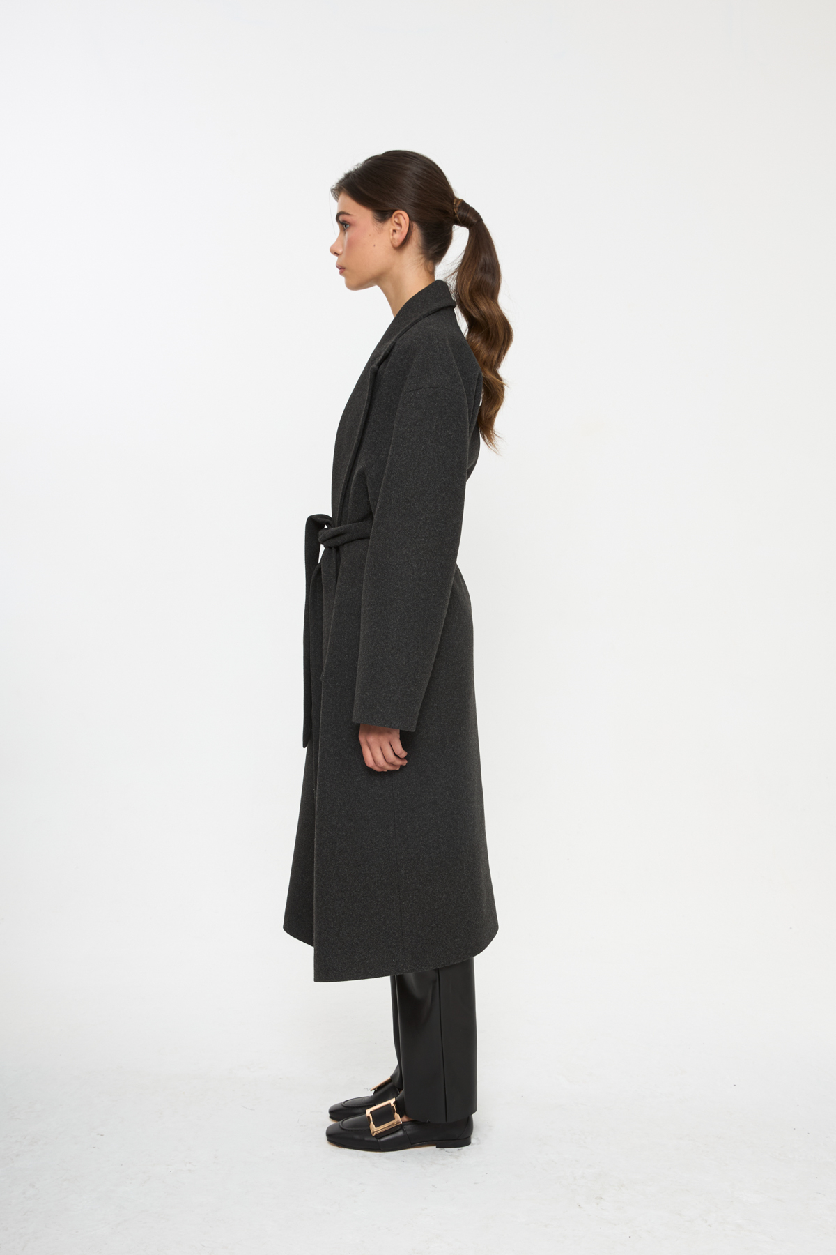 Tt Line  Kuşaklı Oversize Kaşe Palto - Görsel 6