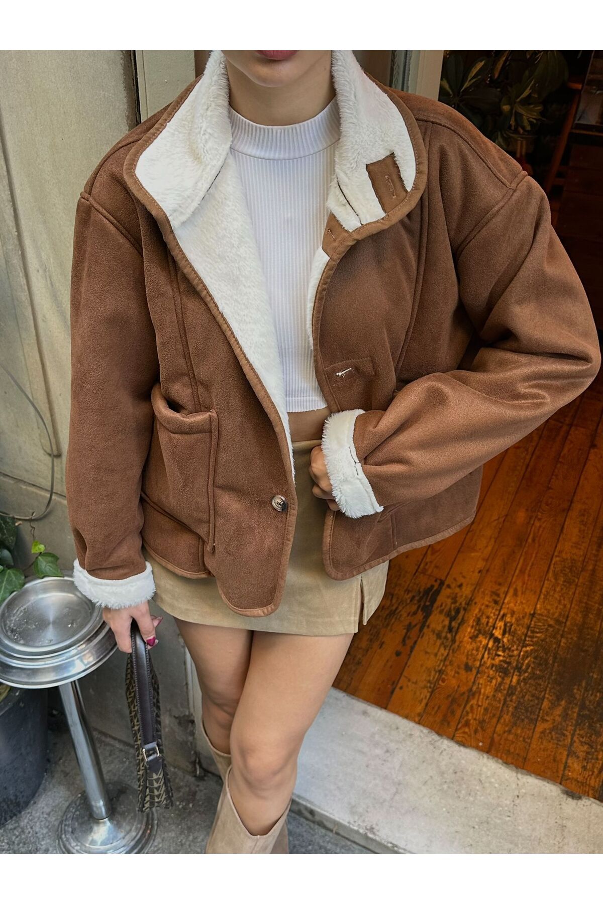 ZTO  KADIN GENİŞ KESİM SÜET MONT - Görsel 2