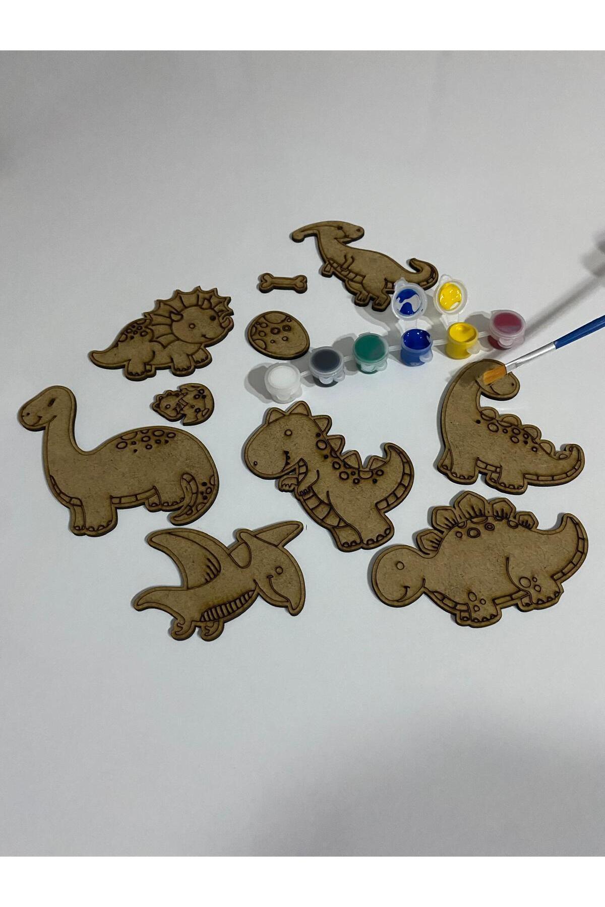 MODAT Ahşap Kendin Yap Dinozor Boyama Seti Eğitici Montessori Çocuk Gelişim Oyuncağı